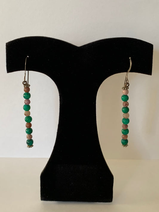 Grape Agate and Yellow Turquoise Dangle Earrings