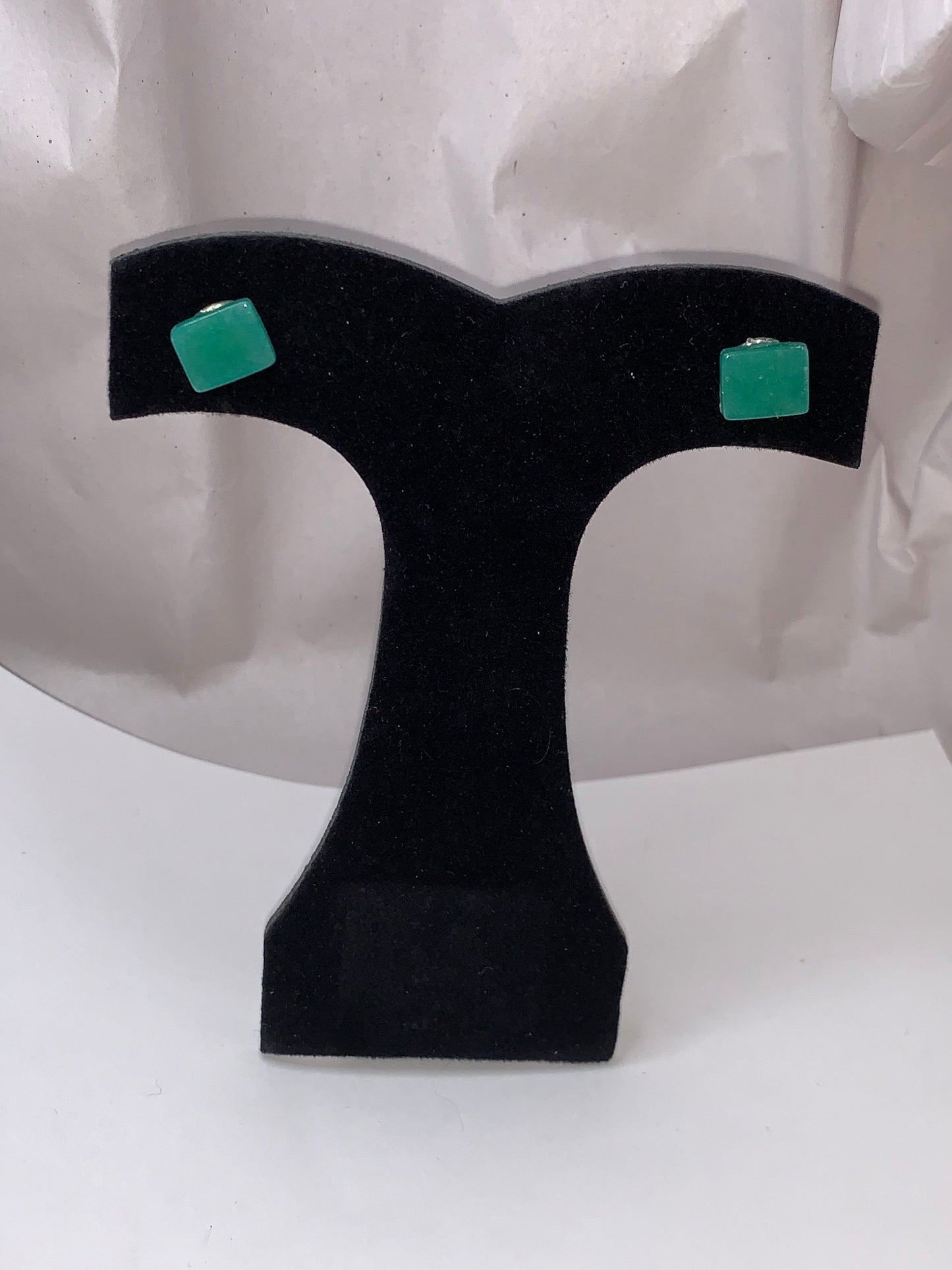 10x8mm Rectangular Green Aventurine Post Earrings