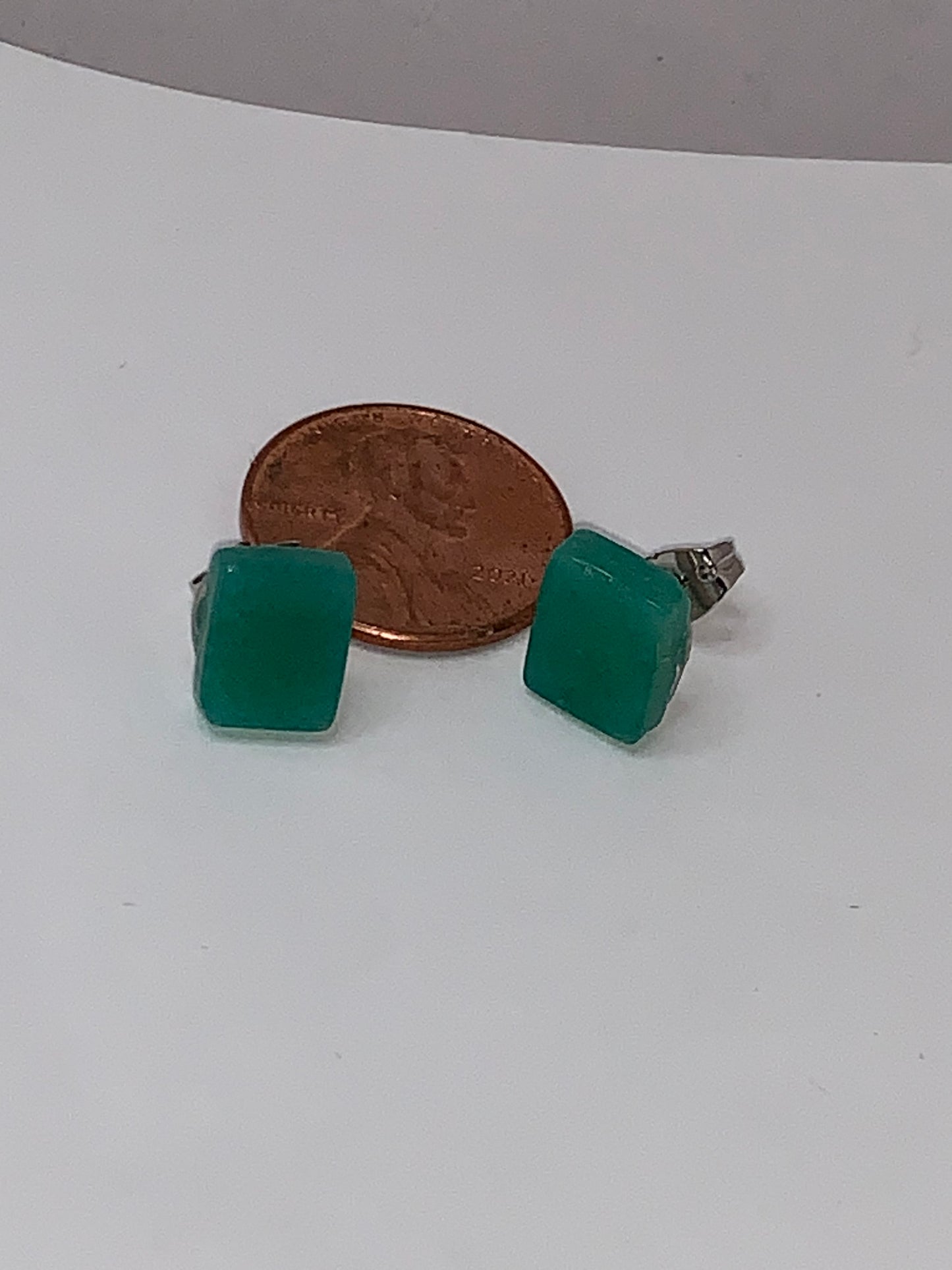 10x8mm Rectangular Green Aventurine Post Earrings