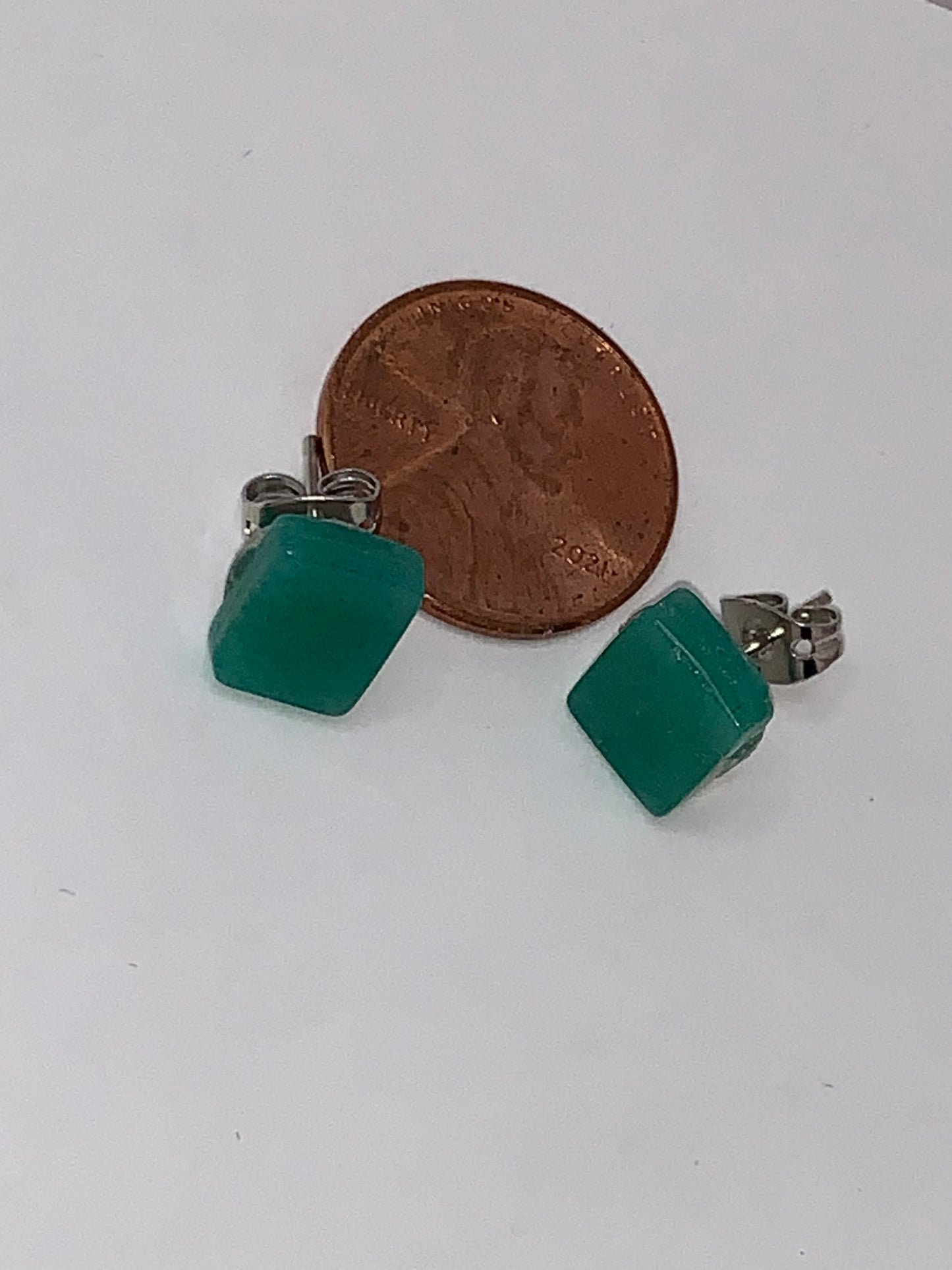 10x8mm Rectangular Green Aventurine Post Earrings