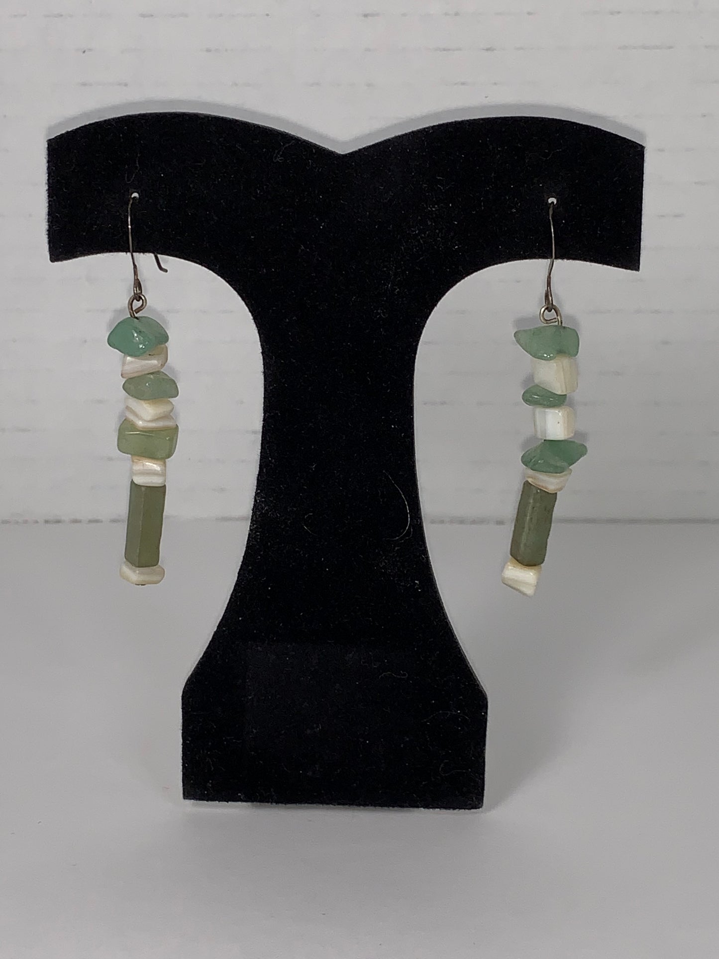 Green Aventurine, Amazonite, and Mother of Pearl Dangle Earrings