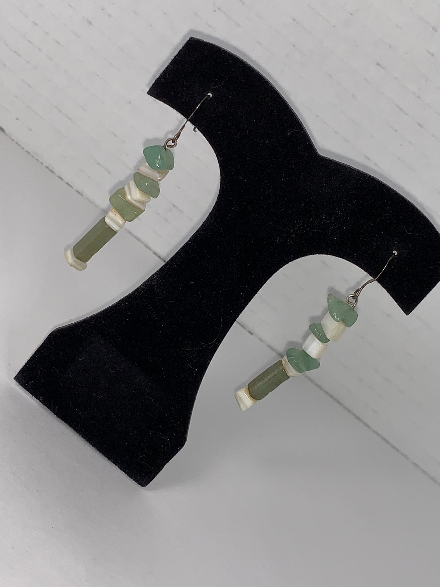 Green Aventurine, Amazonite, and Mother of Pearl Dangle Earrings