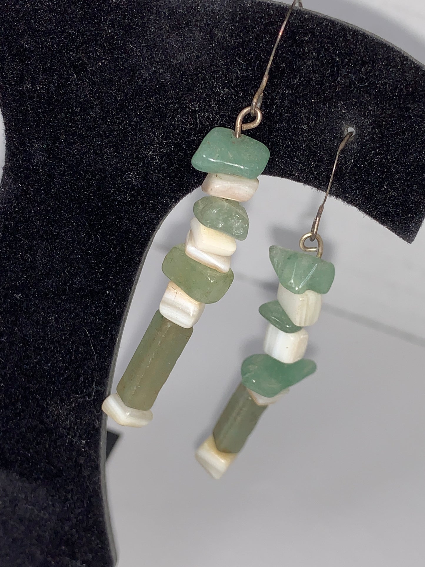 Green Aventurine, Amazonite, and Mother of Pearl Dangle Earrings