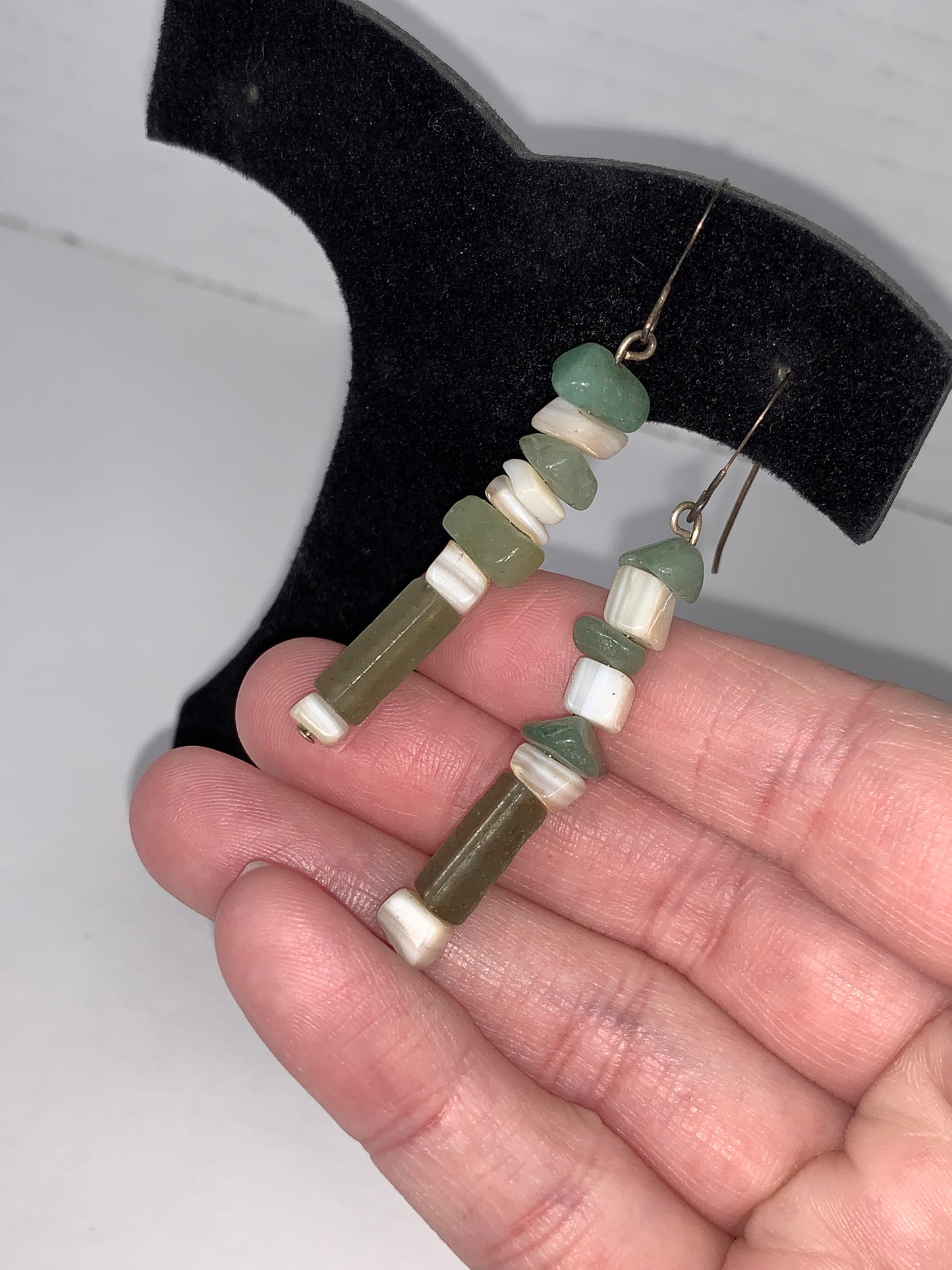 Green Aventurine, Amazonite, and Mother of Pearl Dangle Earrings