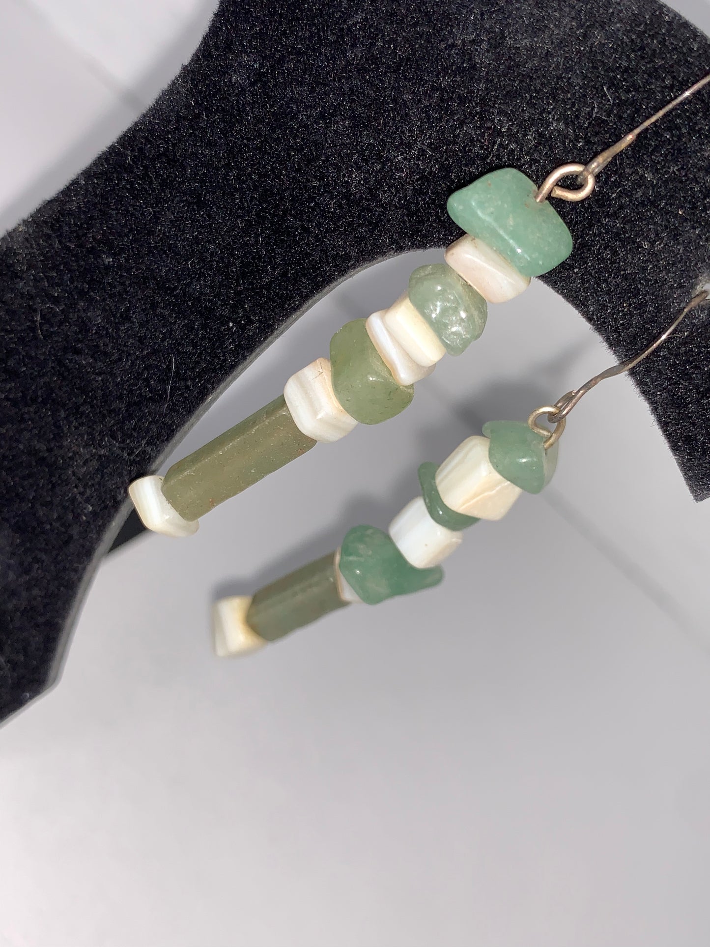 Green Aventurine, Amazonite, and Mother of Pearl Dangle Earrings