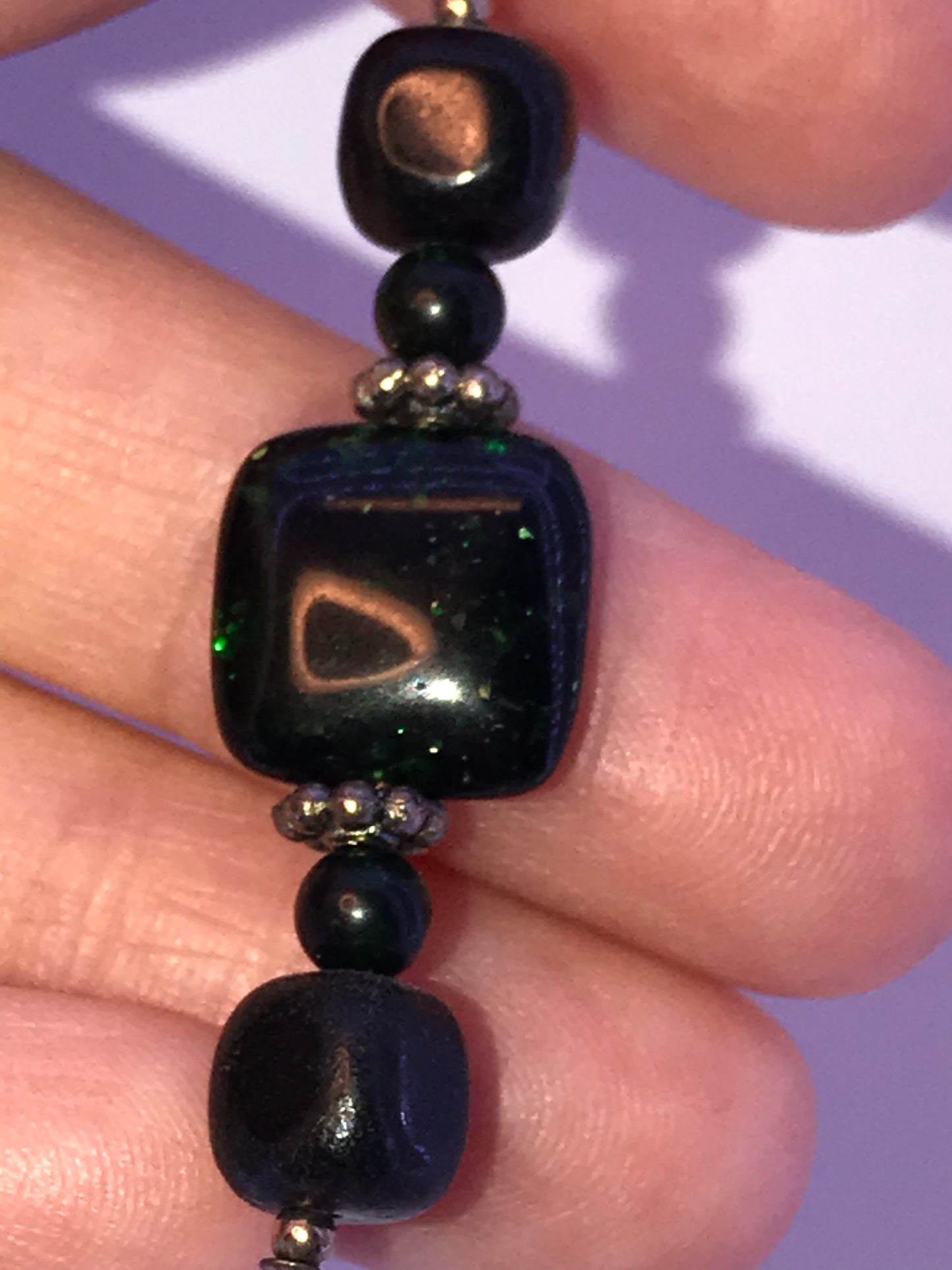 Green Goldstone and Onyx Earrings