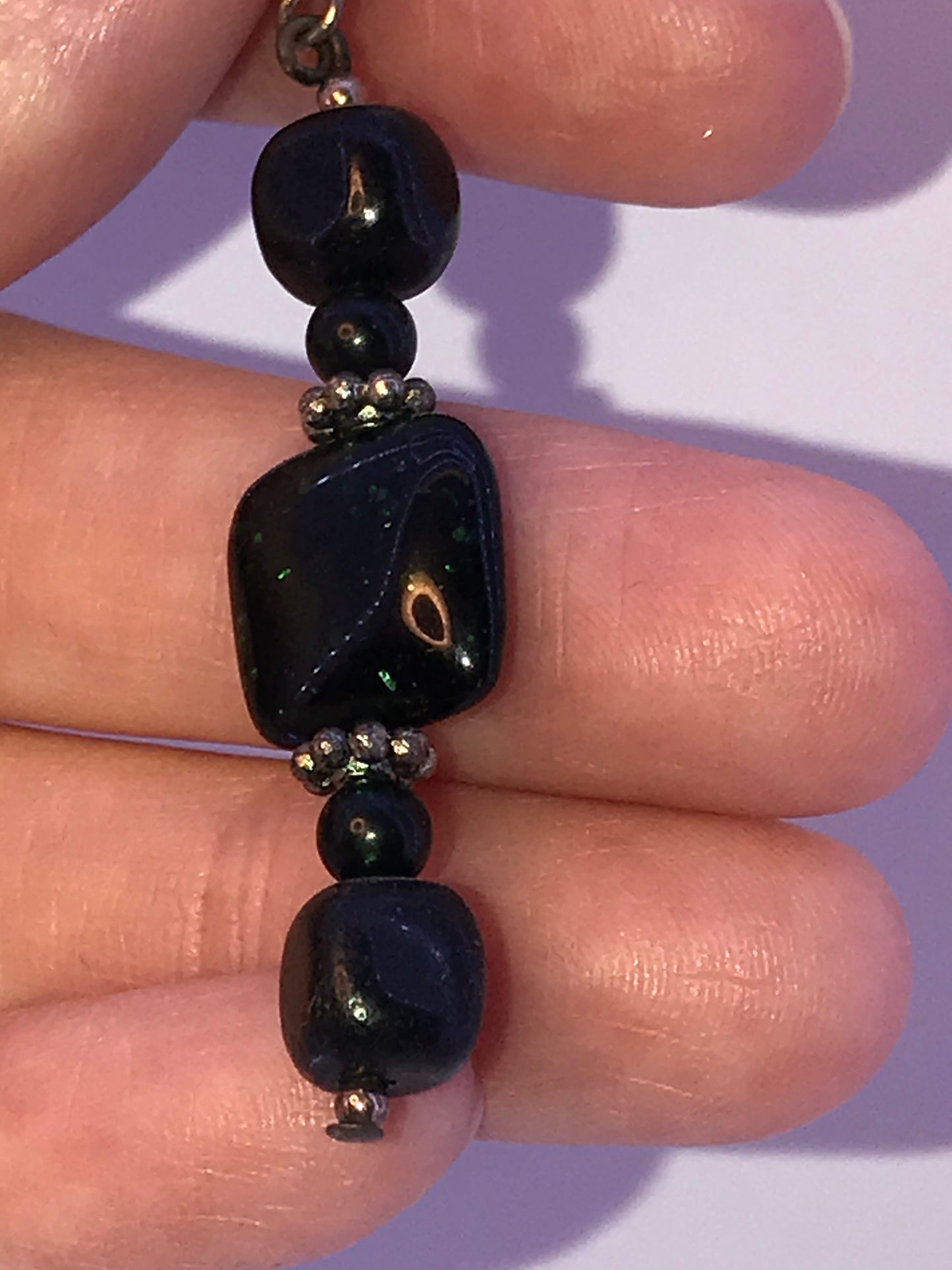 Green Goldstone and Onyx Earrings