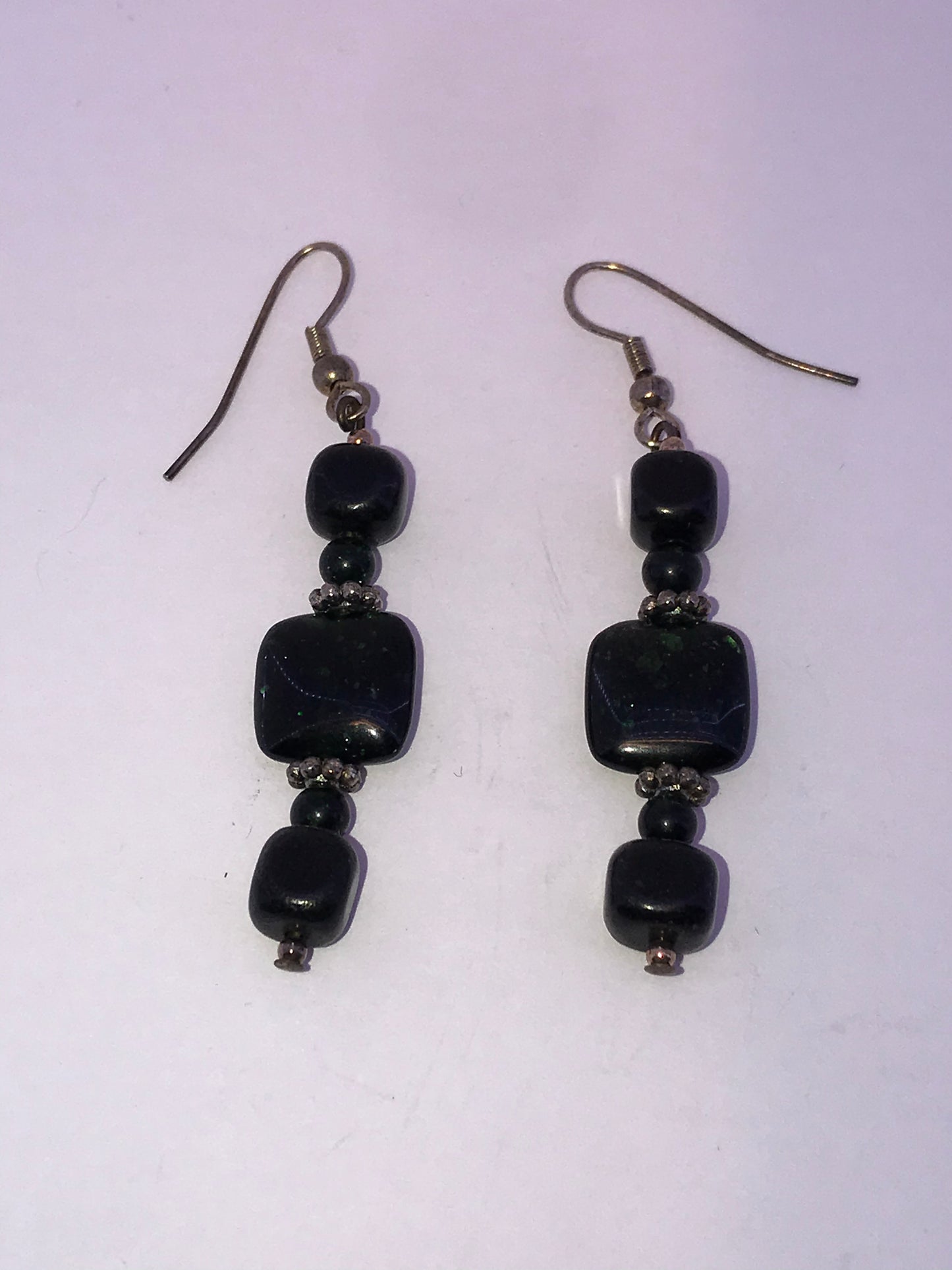 Green Goldstone and Onyx Earrings