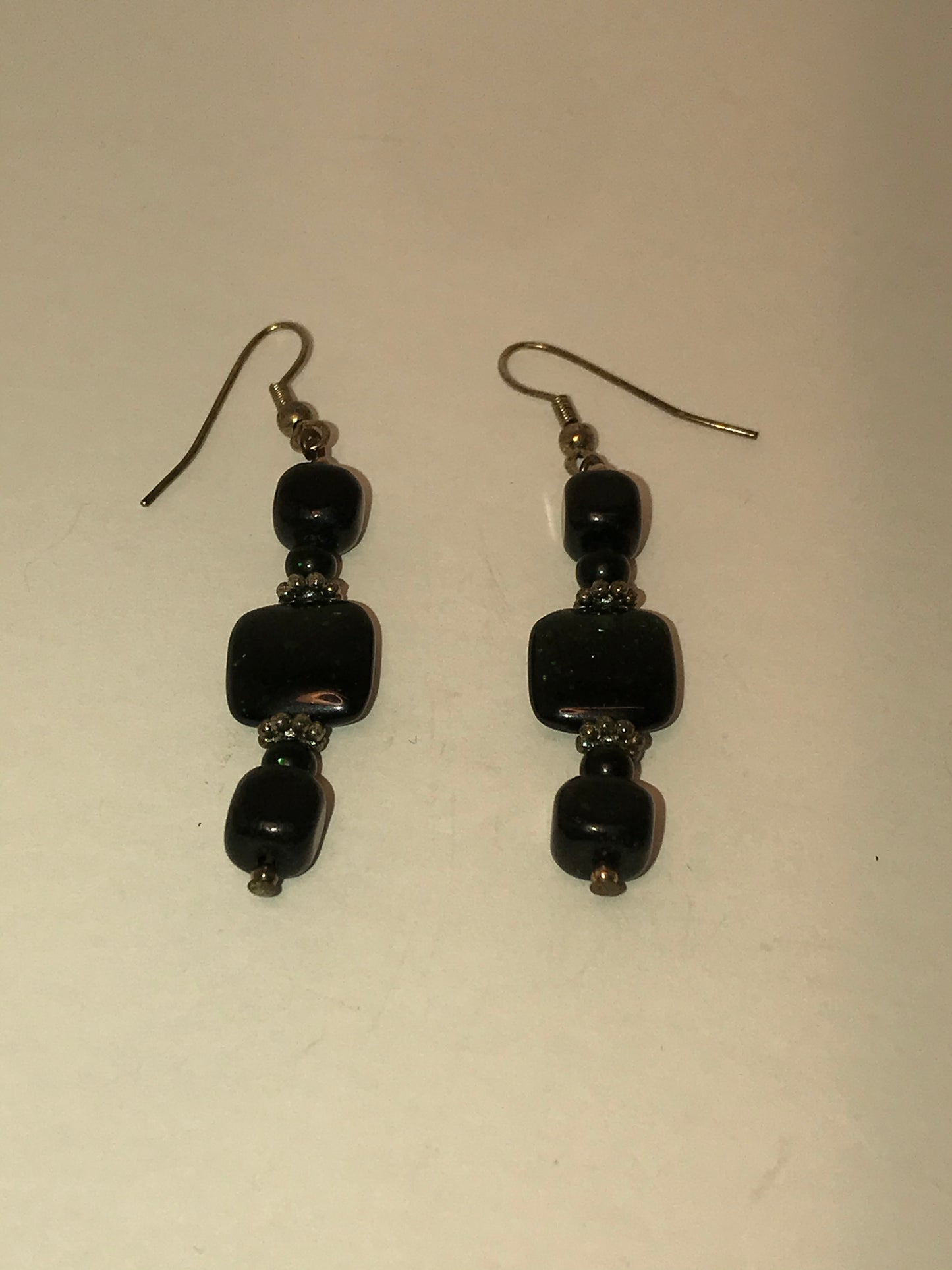 Green Goldstone and Onyx Earrings