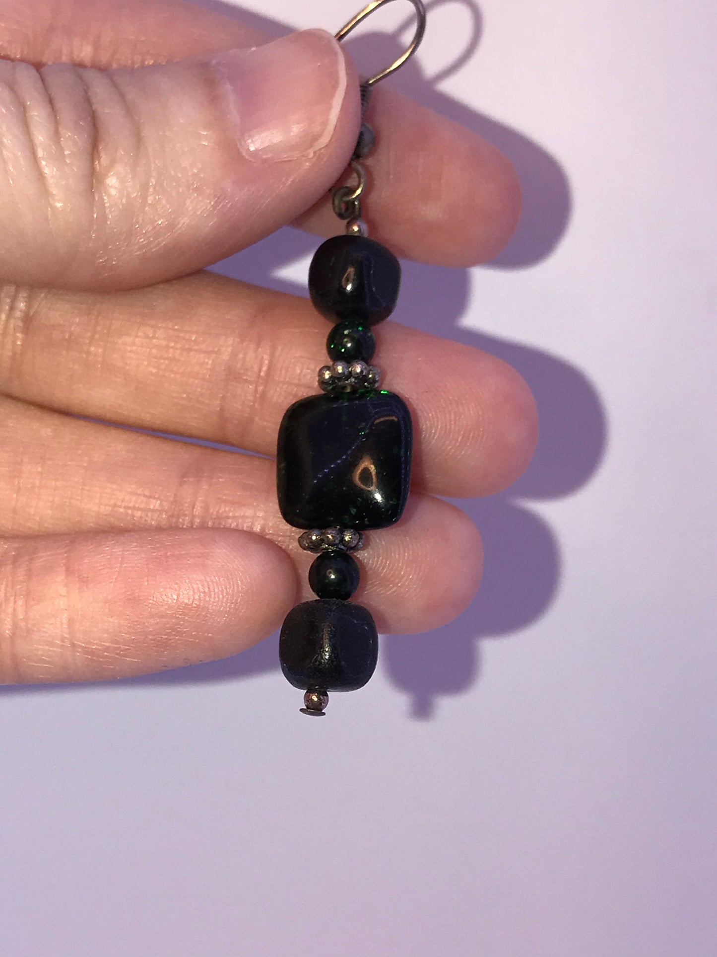 Green Goldstone and Onyx Earrings