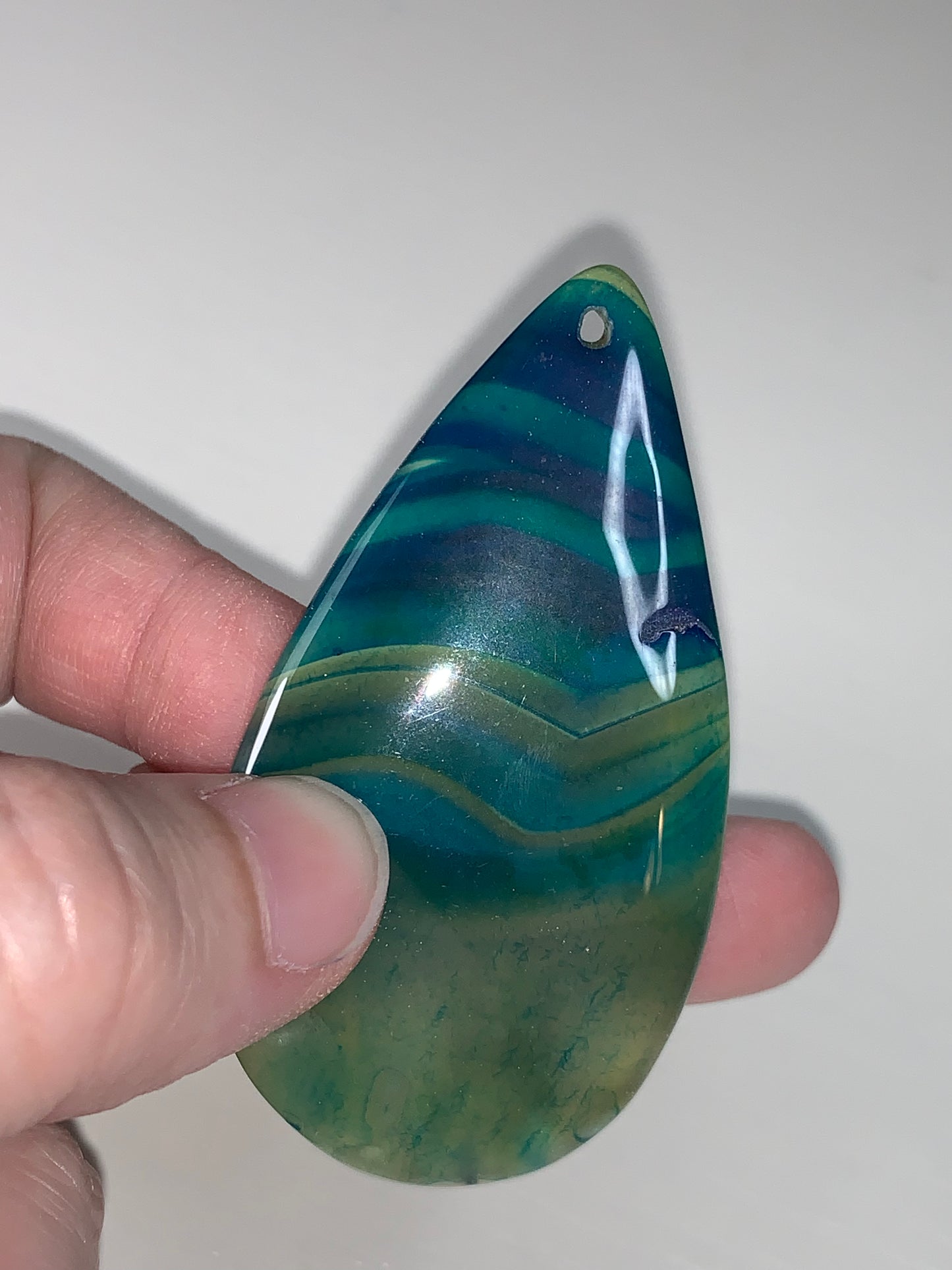 Green and Blue Onyx Agate Teardrop Pendant