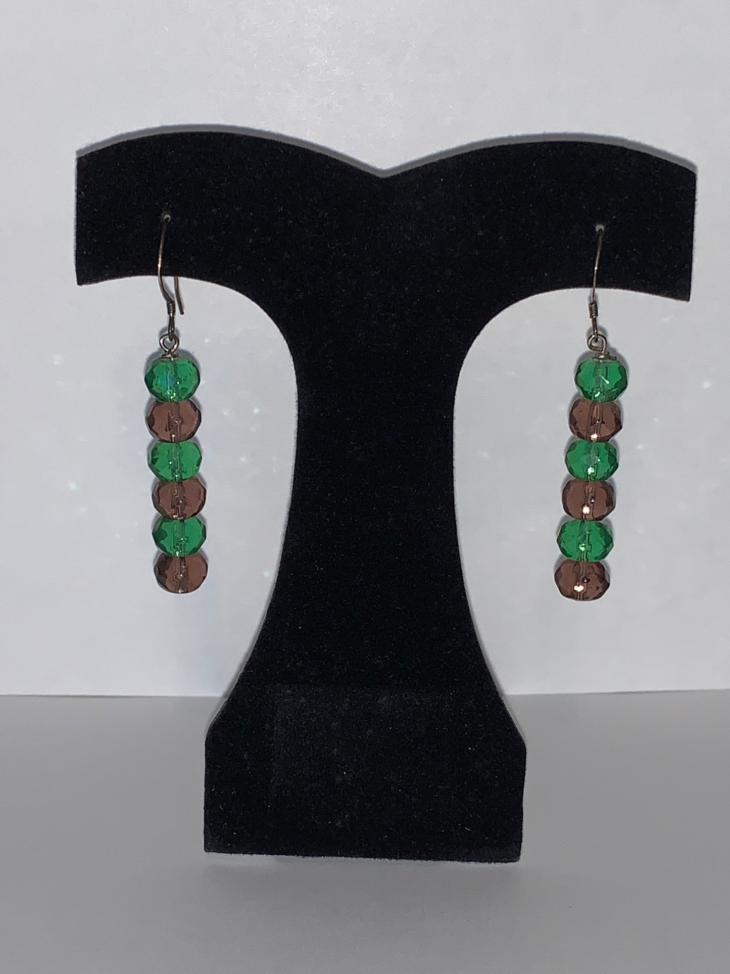 Green and Purple Czech Glass Dangle Earrings
