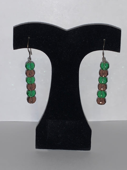 Green and Purple Czech Glass Dangle Earrings