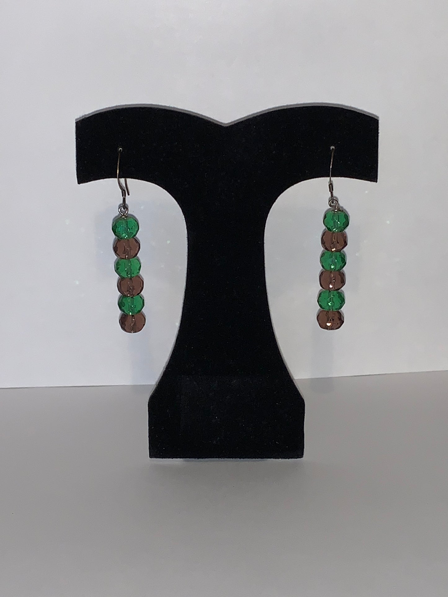 Green and Purple Czech Glass Dangle Earrings