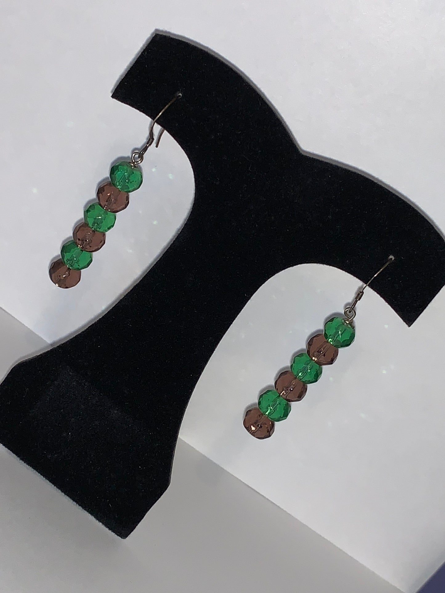 Green and Purple Czech Glass Dangle Earrings