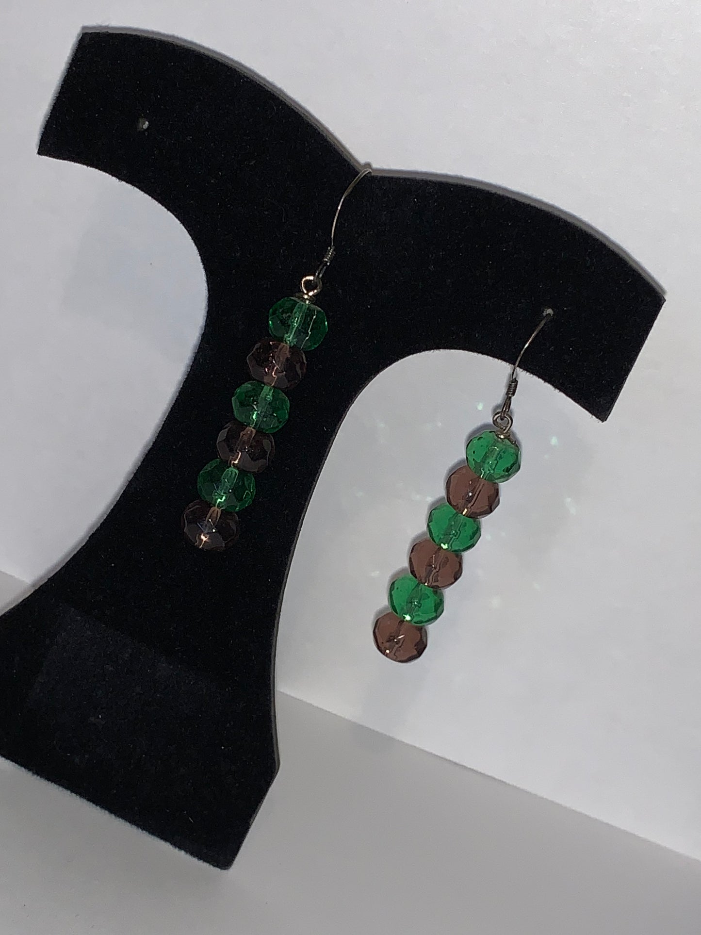 Green and Purple Czech Glass Dangle Earrings