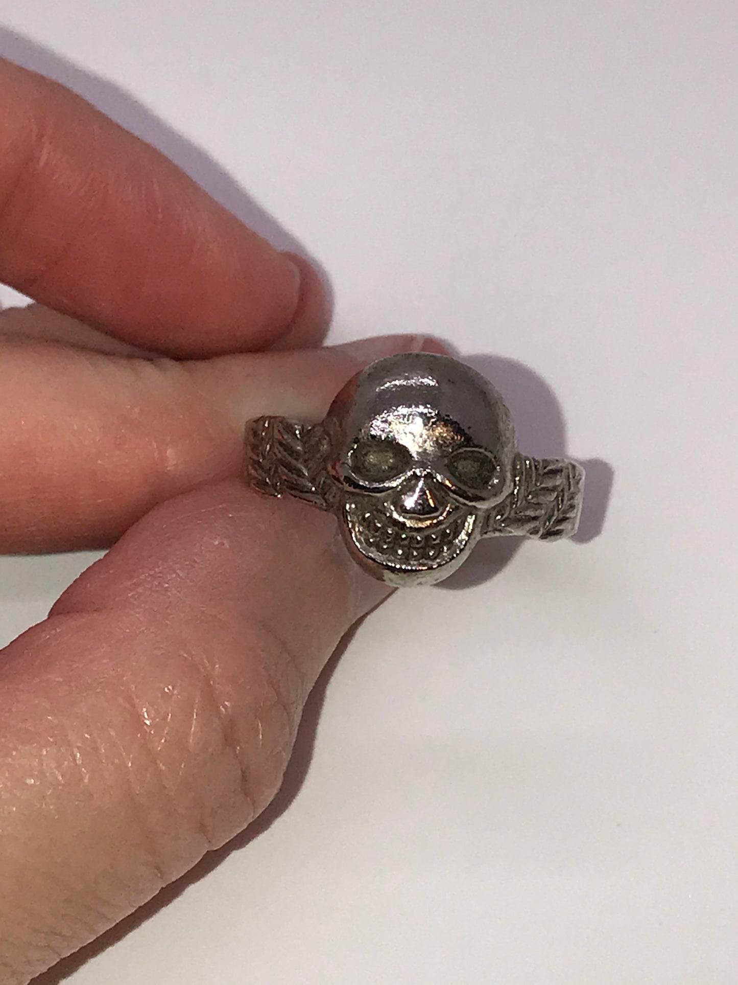 Pewter Grinning Skull Ring, Size 11