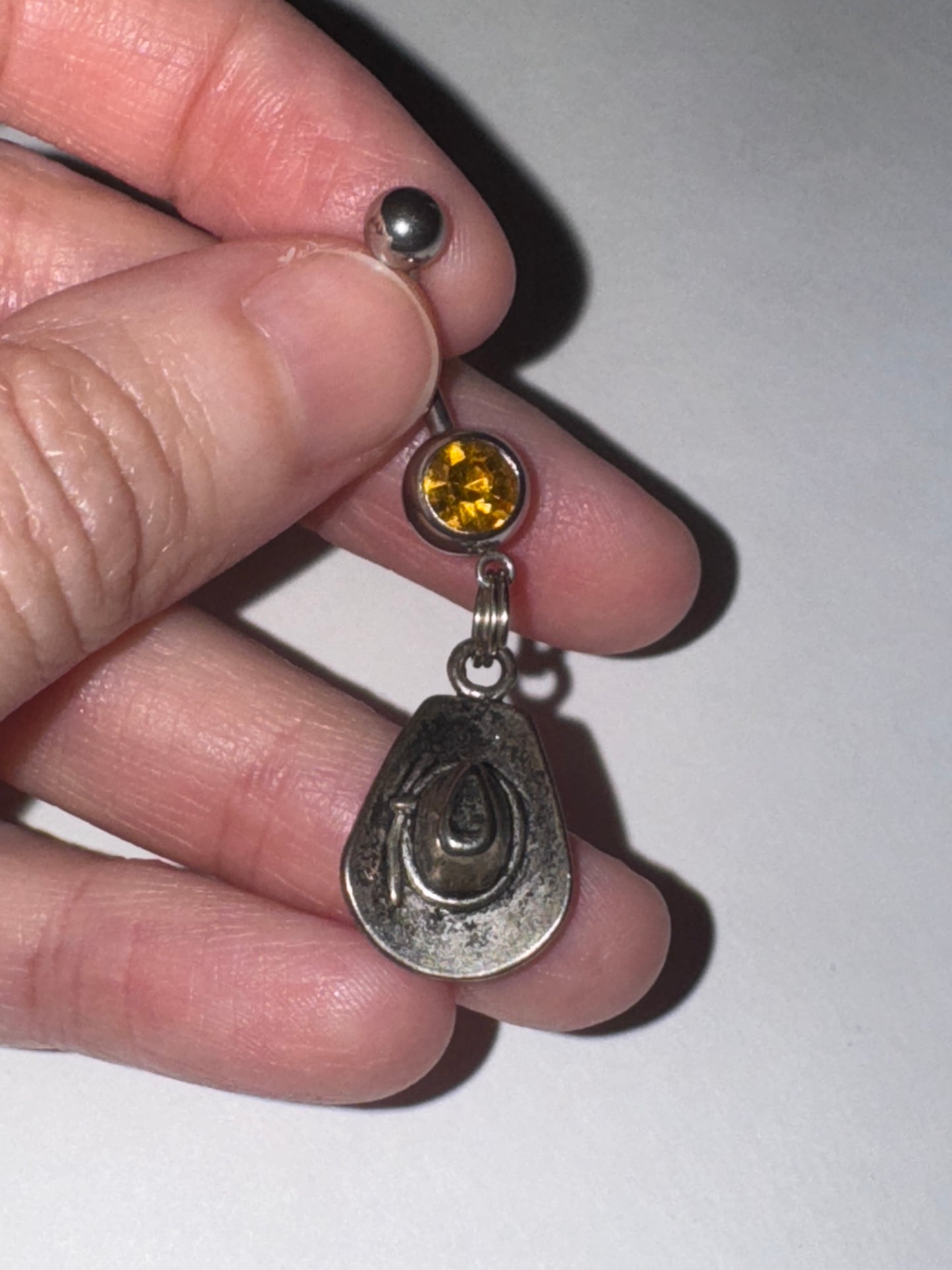 Hat Dangle Belly ring with Topaz Orange Gem