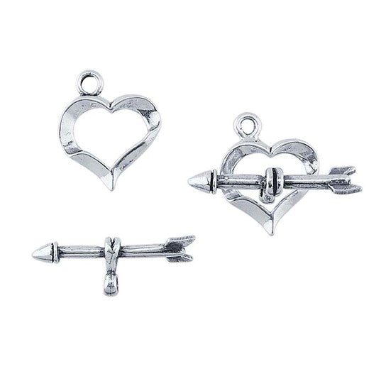 Sterling Silver Heart and Arrow Toggle Clasp