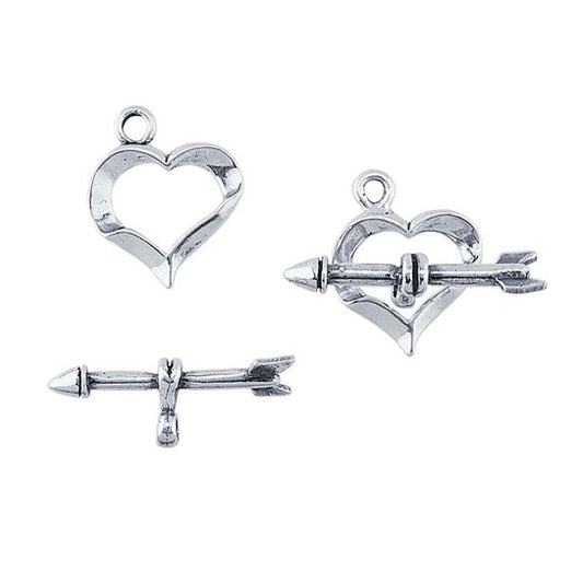 Sterling Silver Heart and Arrow Toggle Clasp