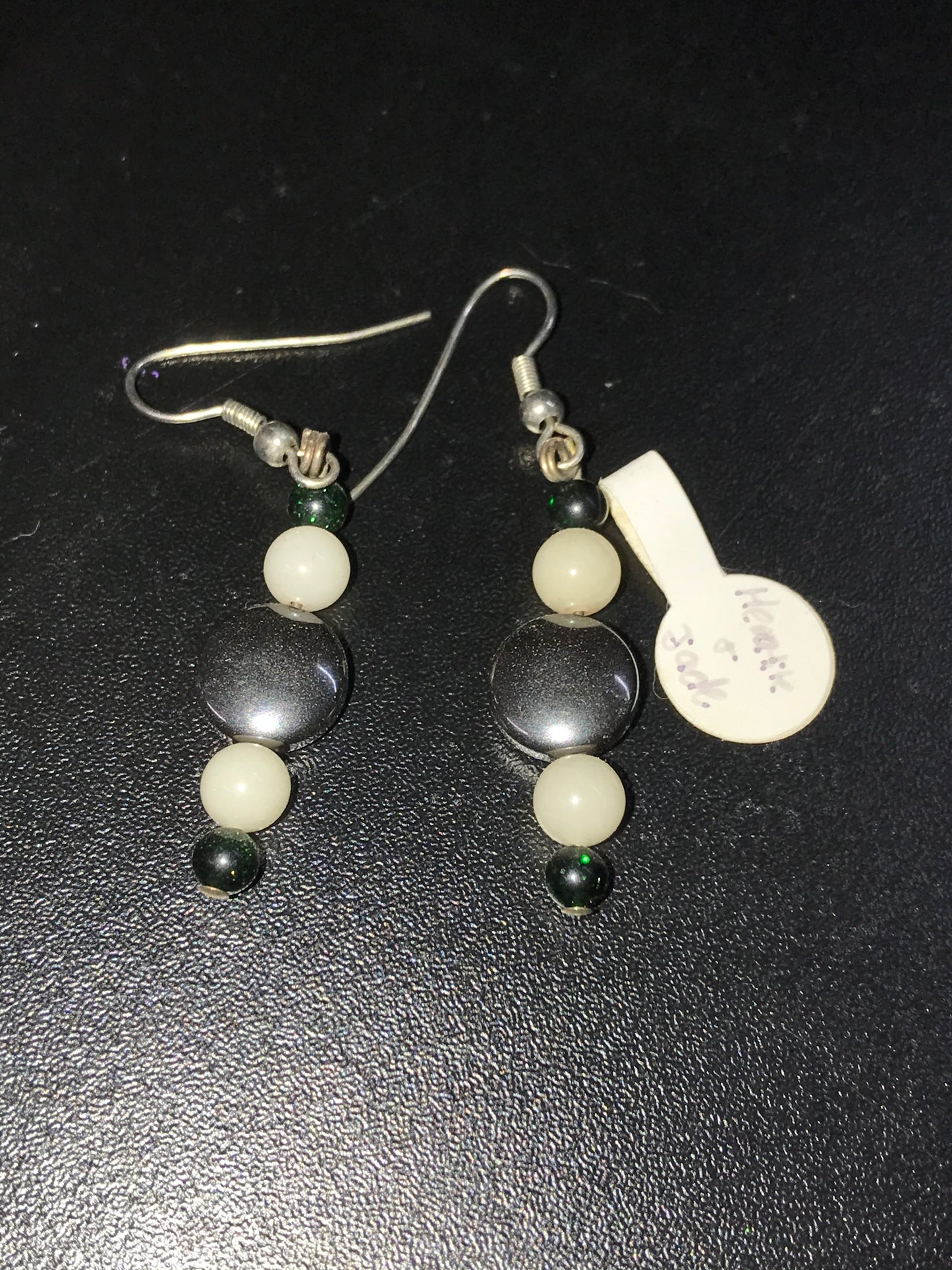 Hematite And Jade Earrings