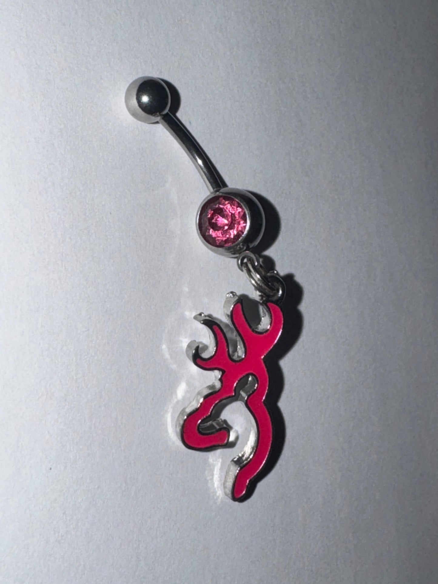 Hot Pink Browning Dangle Belly Ring with a Pink Gem