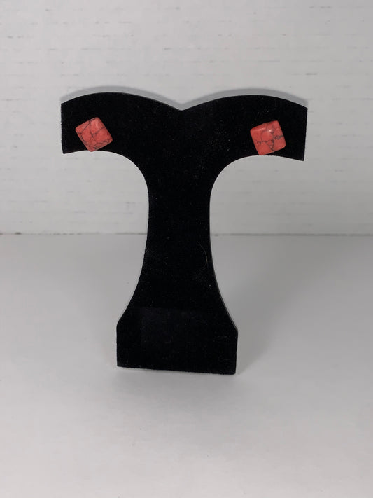 10mm Red Square Howlite Post Earrings