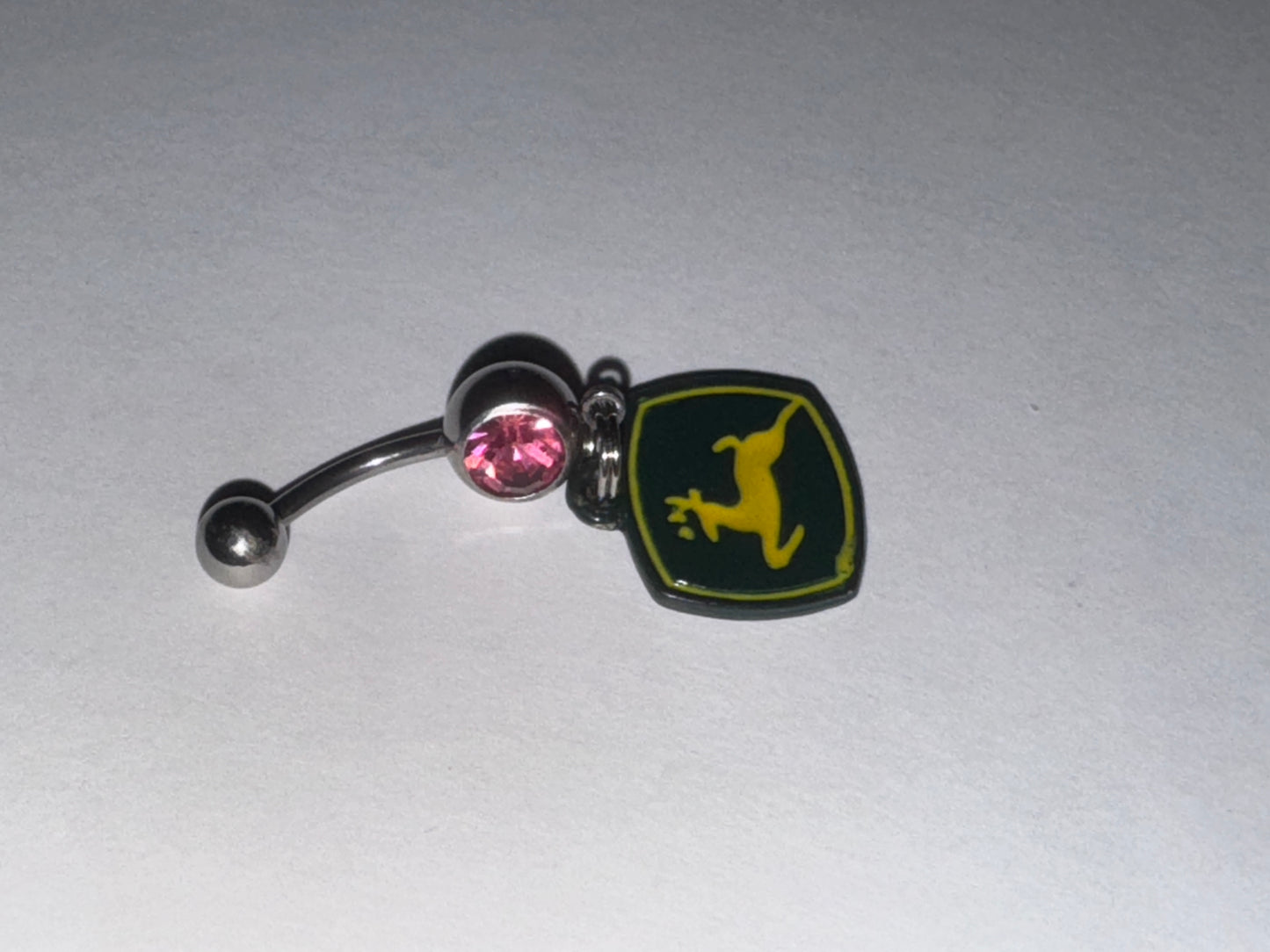 Medium Pink Gem John Deere Dangle Belly Ring