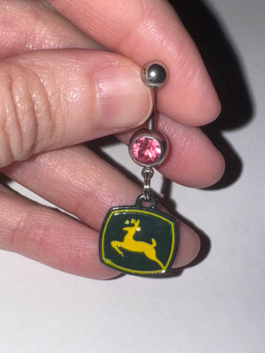 Medium Pink Gem John Deere Dangle Belly Ring