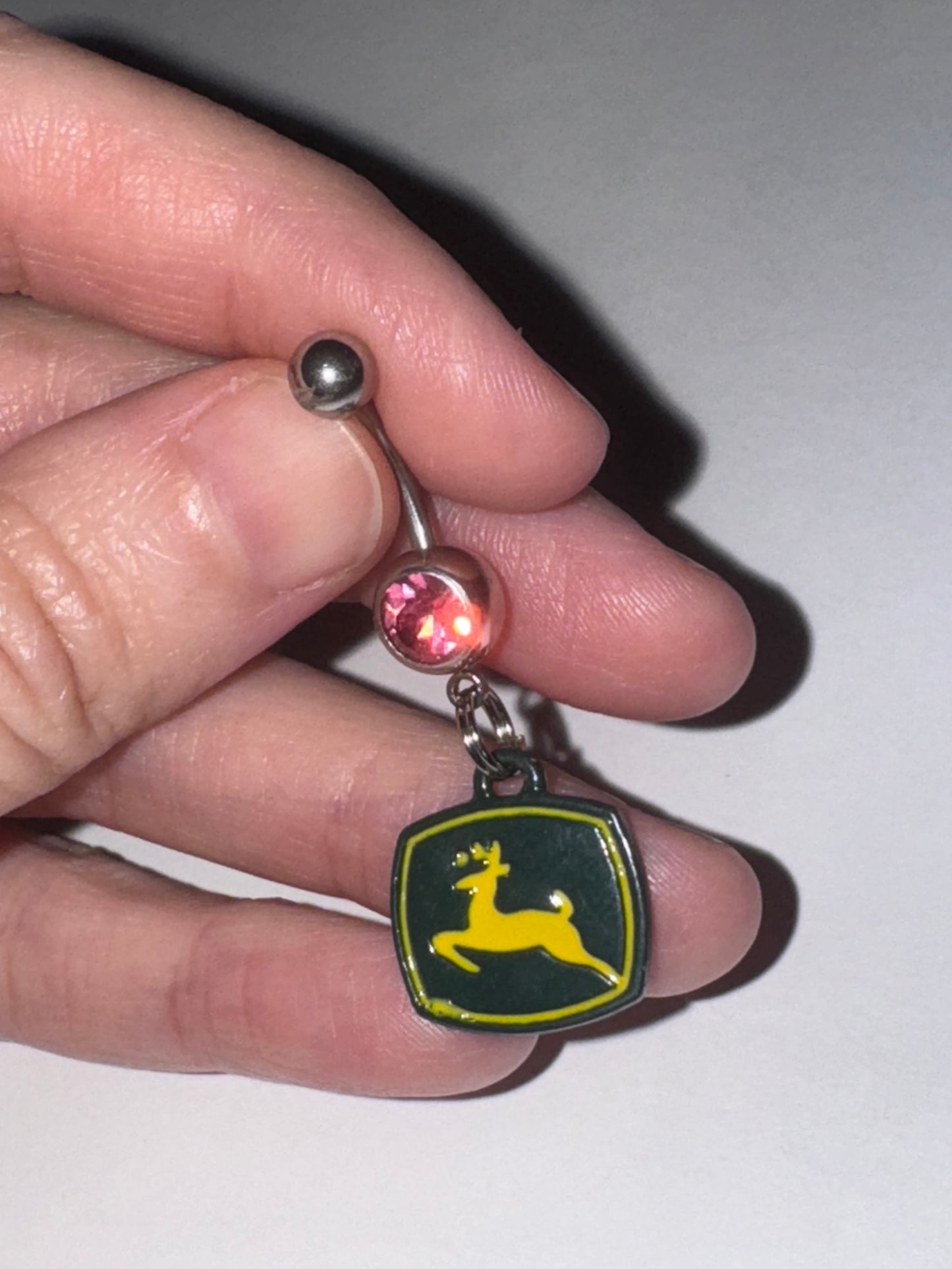 Medium Pink Gem John Deere Dangle Belly Ring