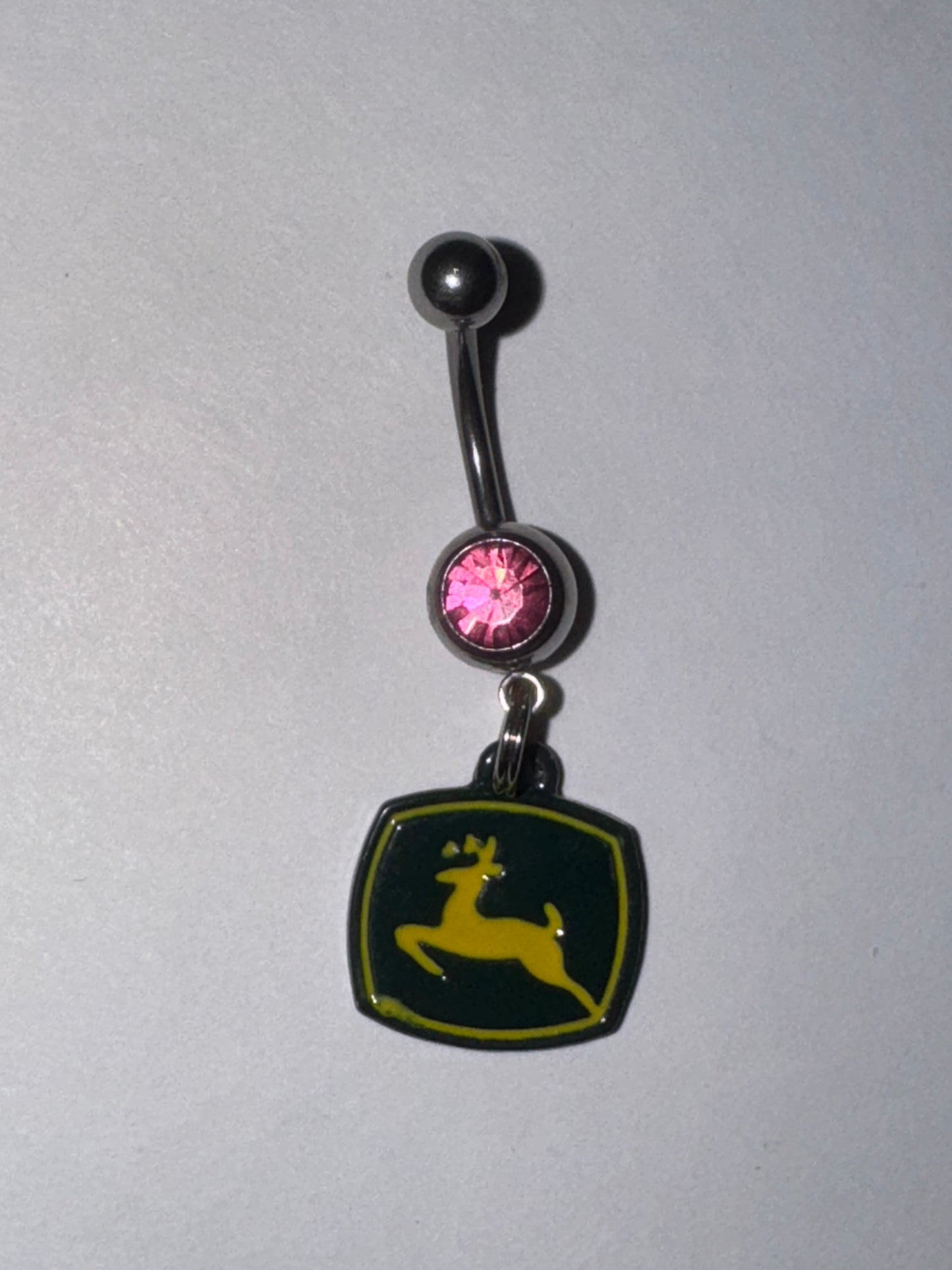 Medium Pink Gem John Deere Dangle Belly Ring