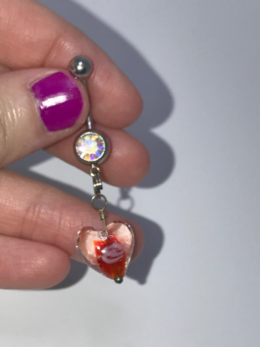 Red Lamp work Glass Heart Dangle Belly Rings