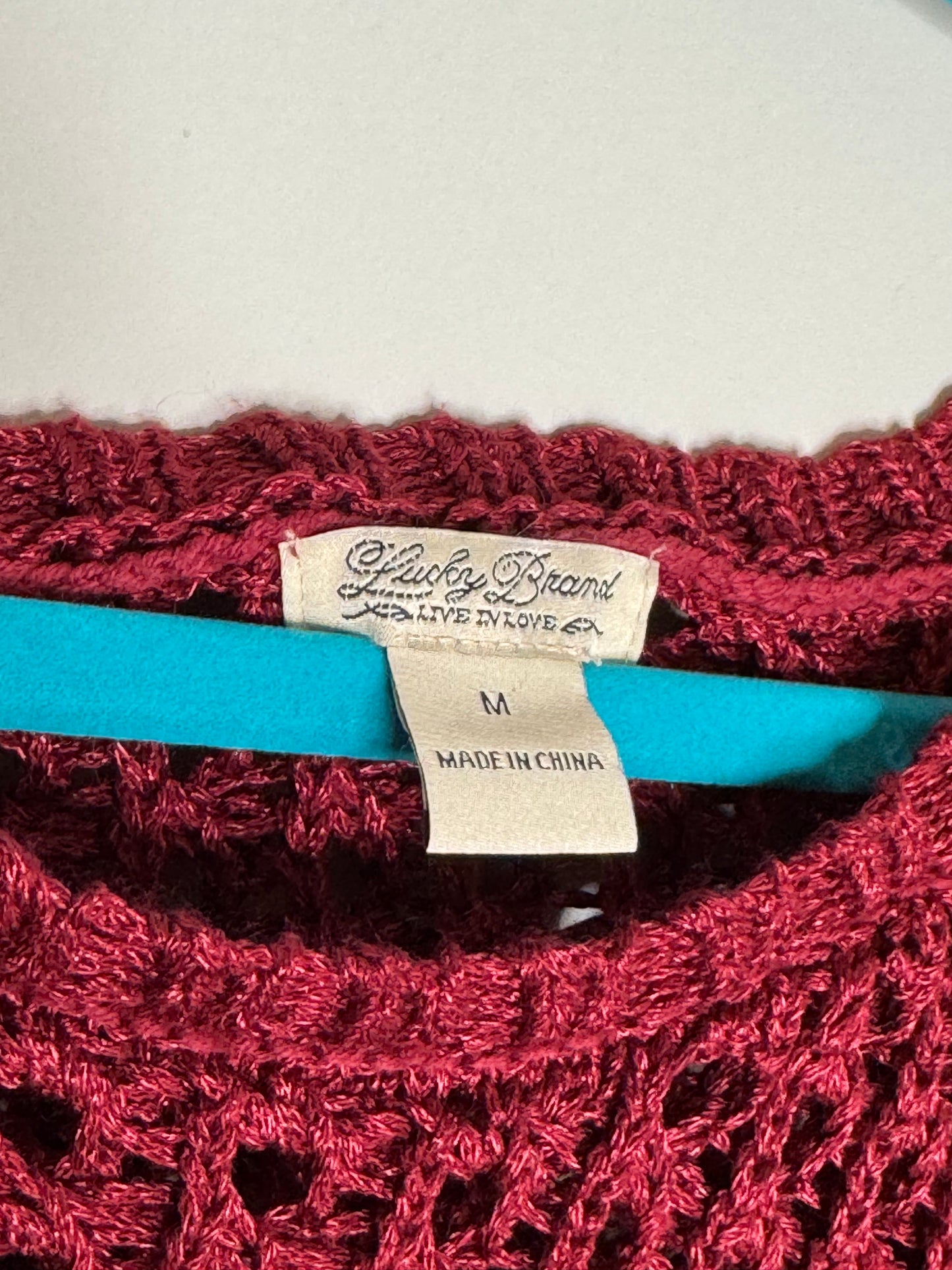 Lucky Brand Red Open Knit Long Sleeve Sweater, Size M