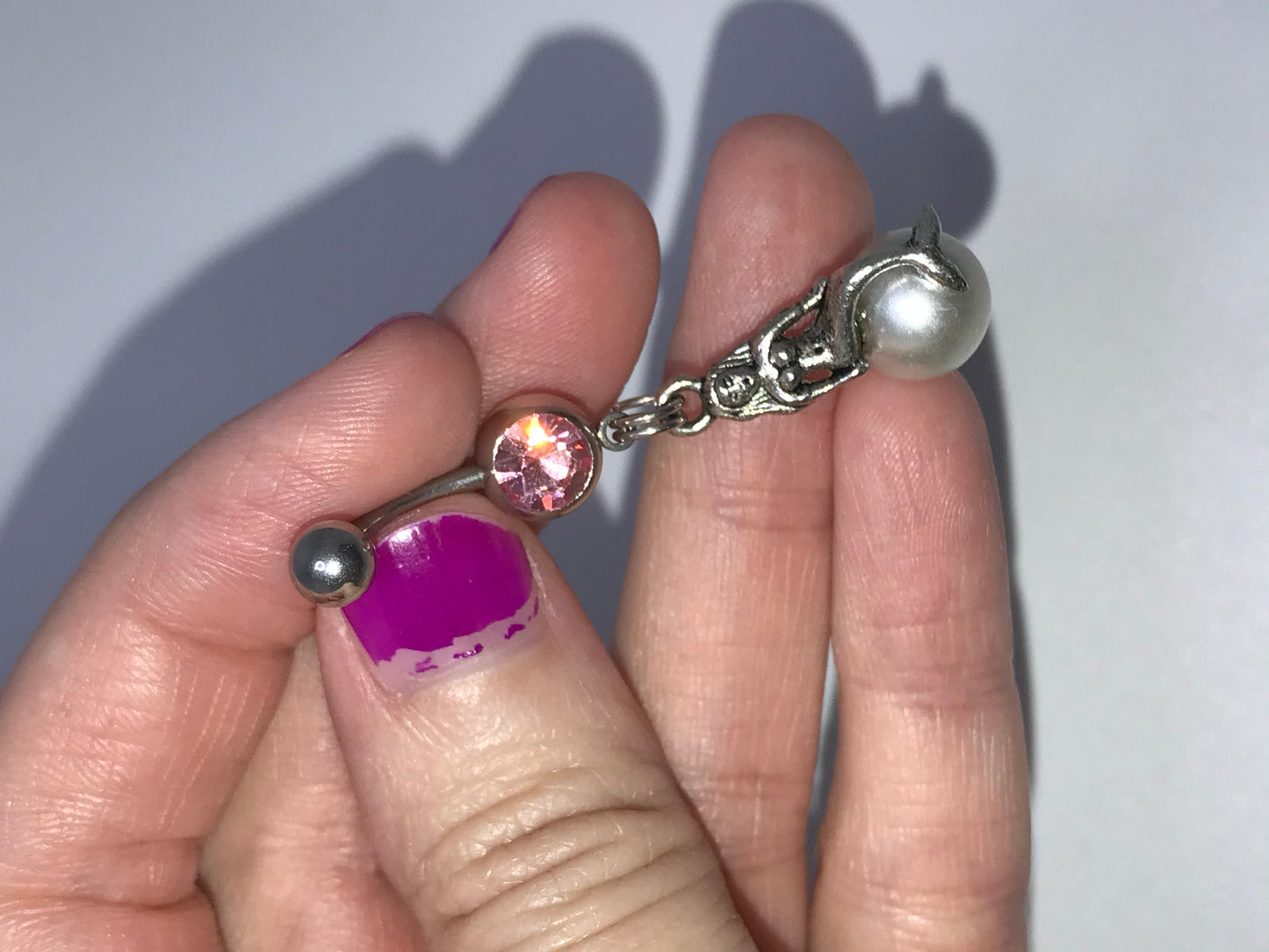 Mermaid on White Pearl Dangle Belly Ring