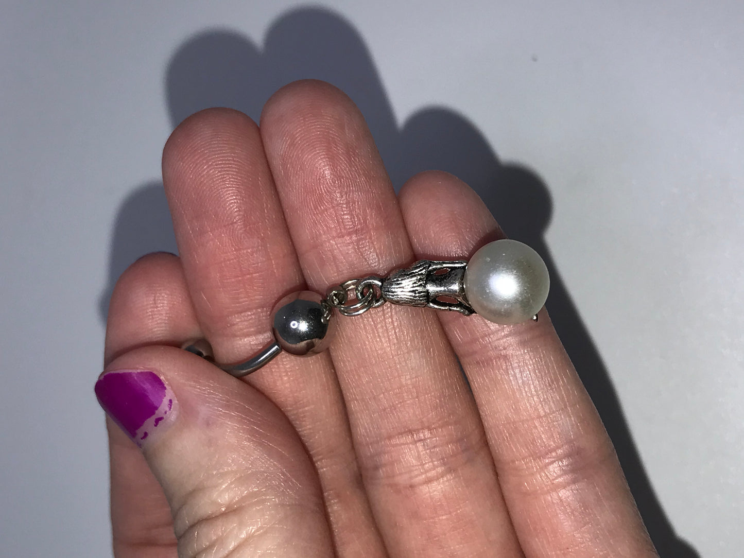 Mermaid on White Pearl Dangle Belly Ring