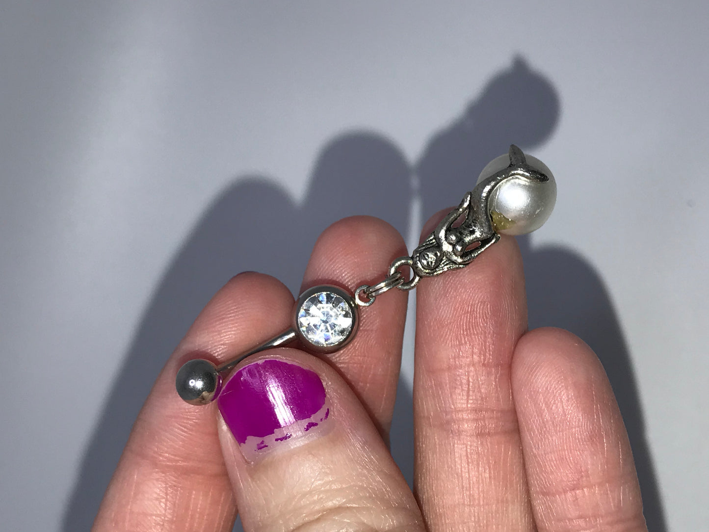Mermaid on White Pearl Dangle Belly Ring