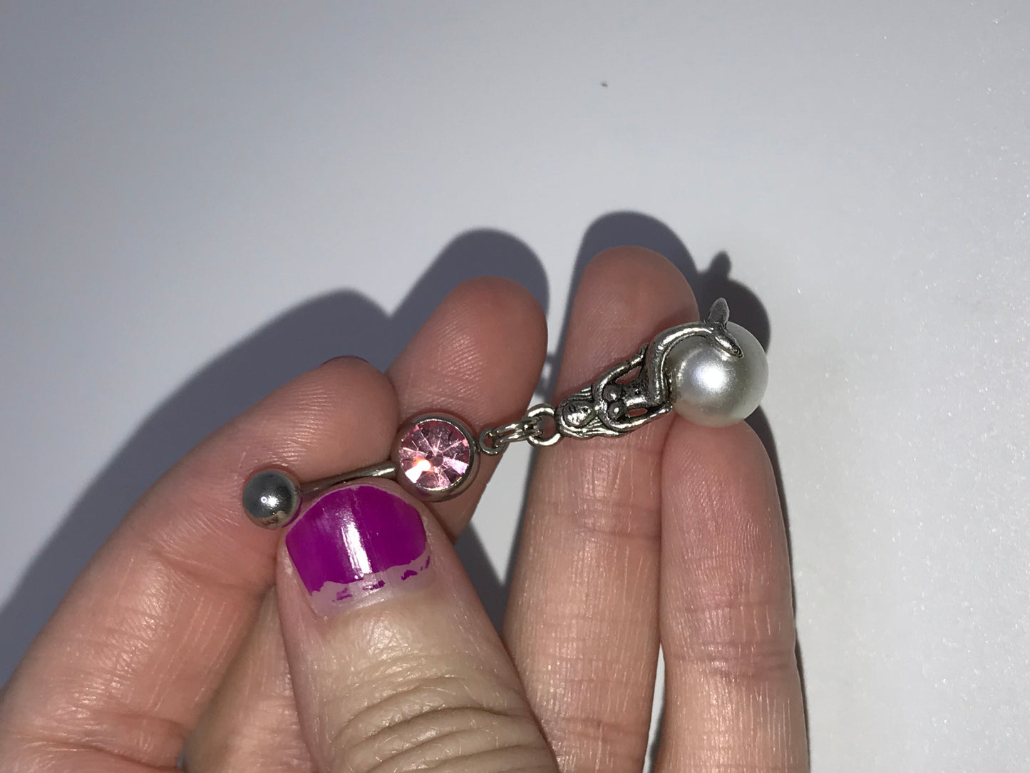 Mermaid on White Pearl Dangle Belly Ring