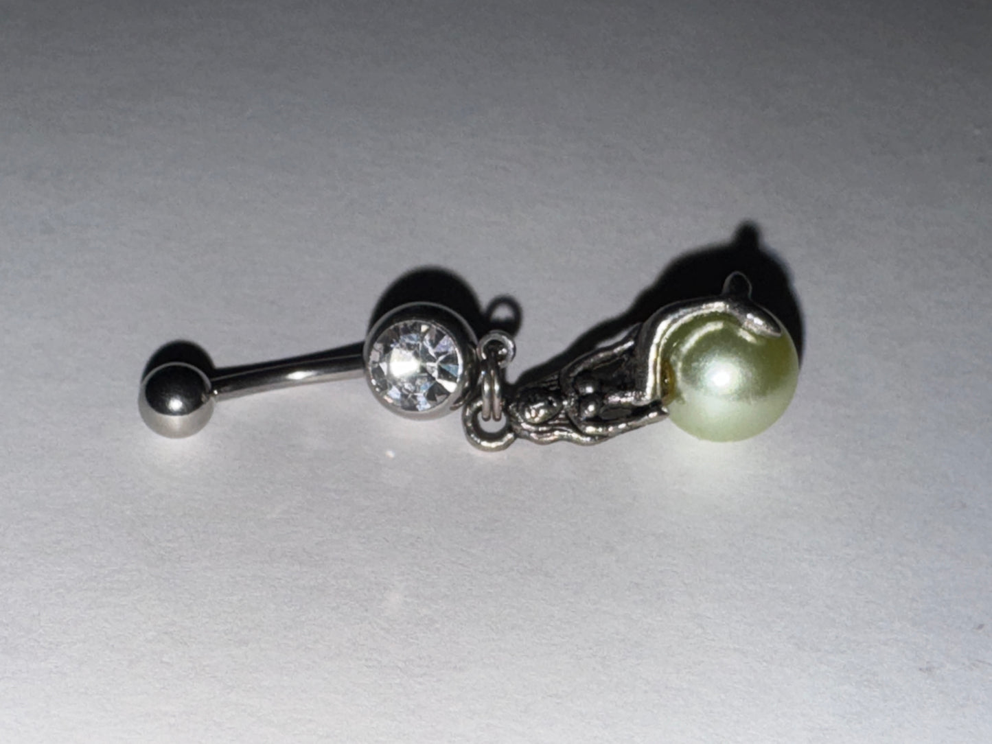 Mermaid on Green Pearl Dangle Belly Ring