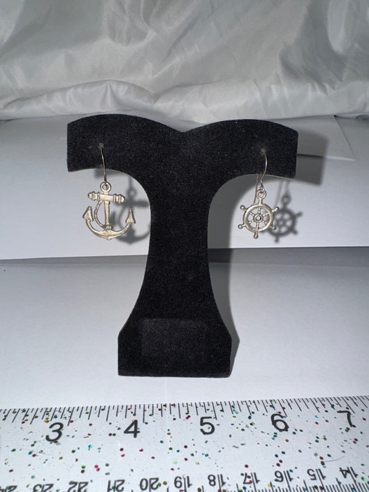 Anchor and Wheel Dangle Earrings