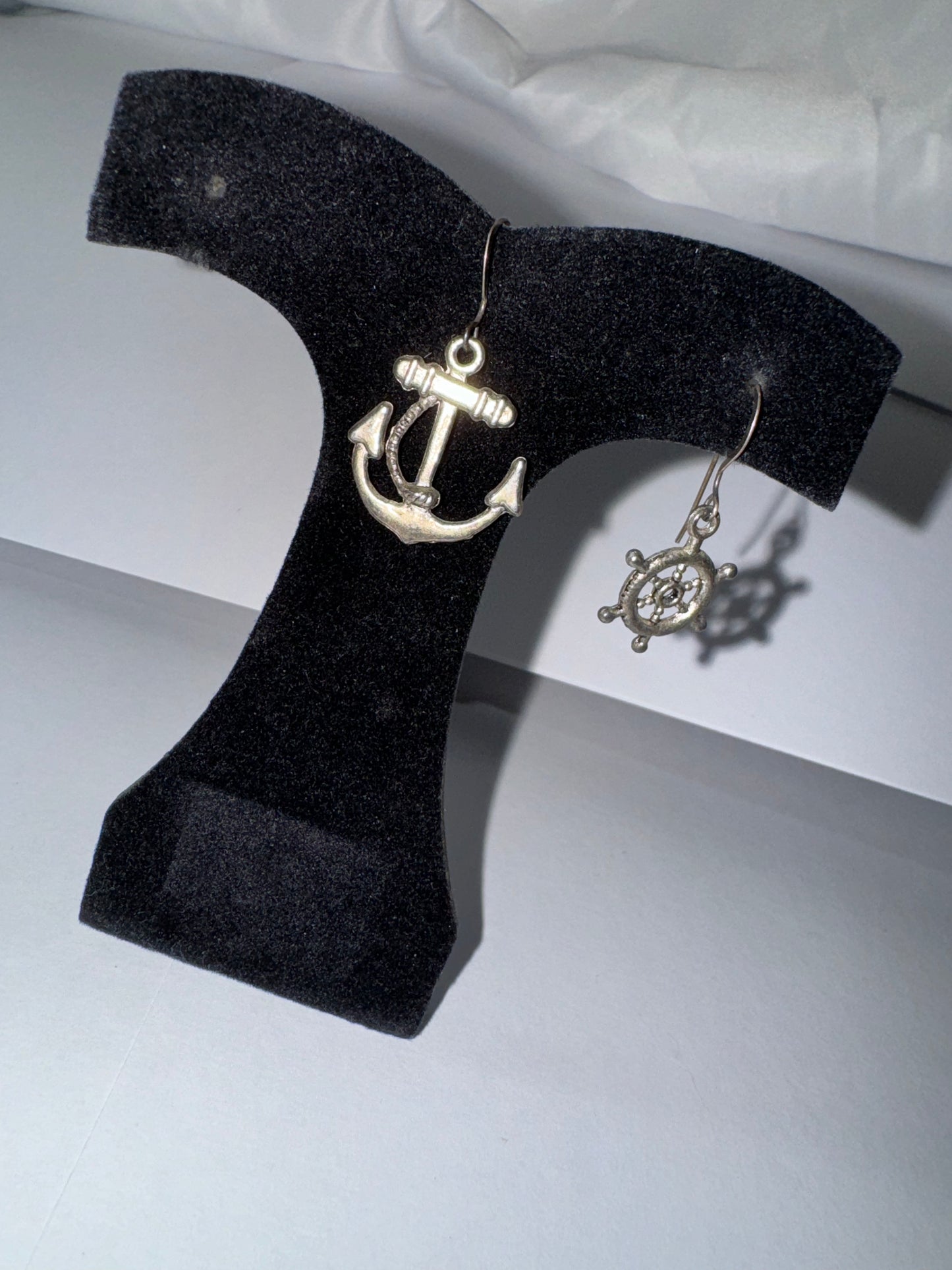 Anchor and Wheel Dangle Earrings