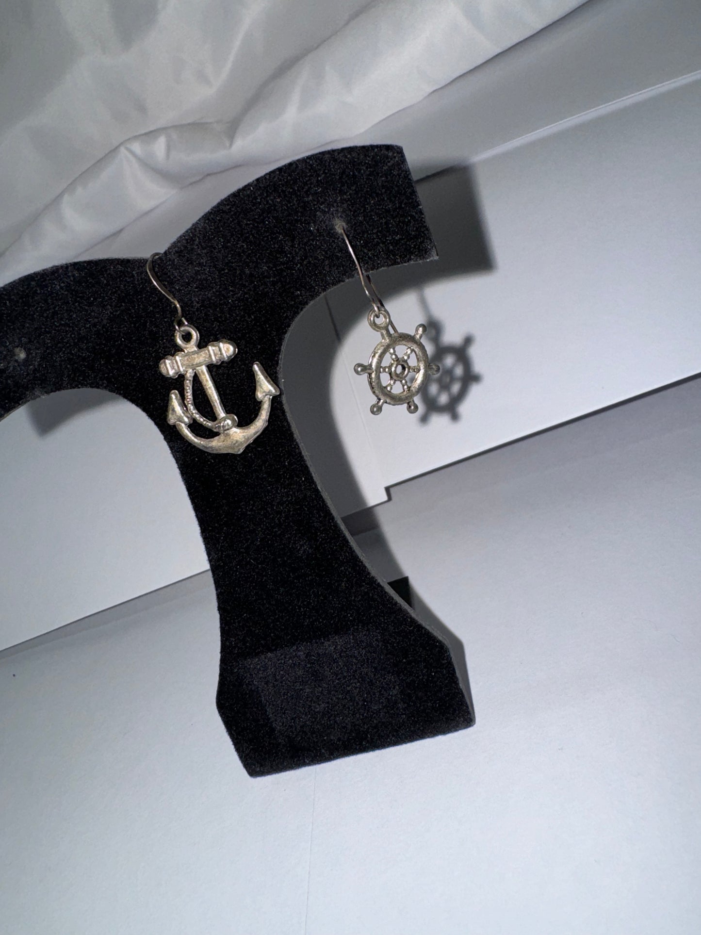 Anchor and Wheel Dangle Earrings