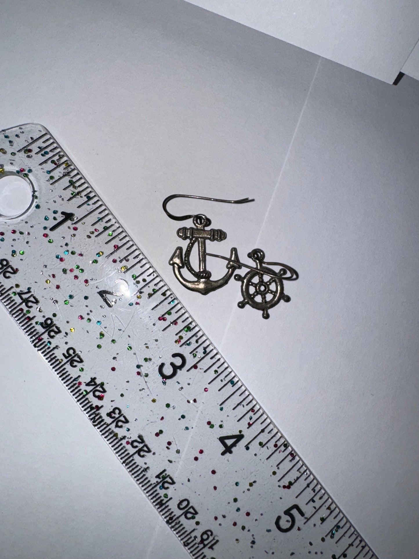 Anchor and Wheel Dangle Earrings