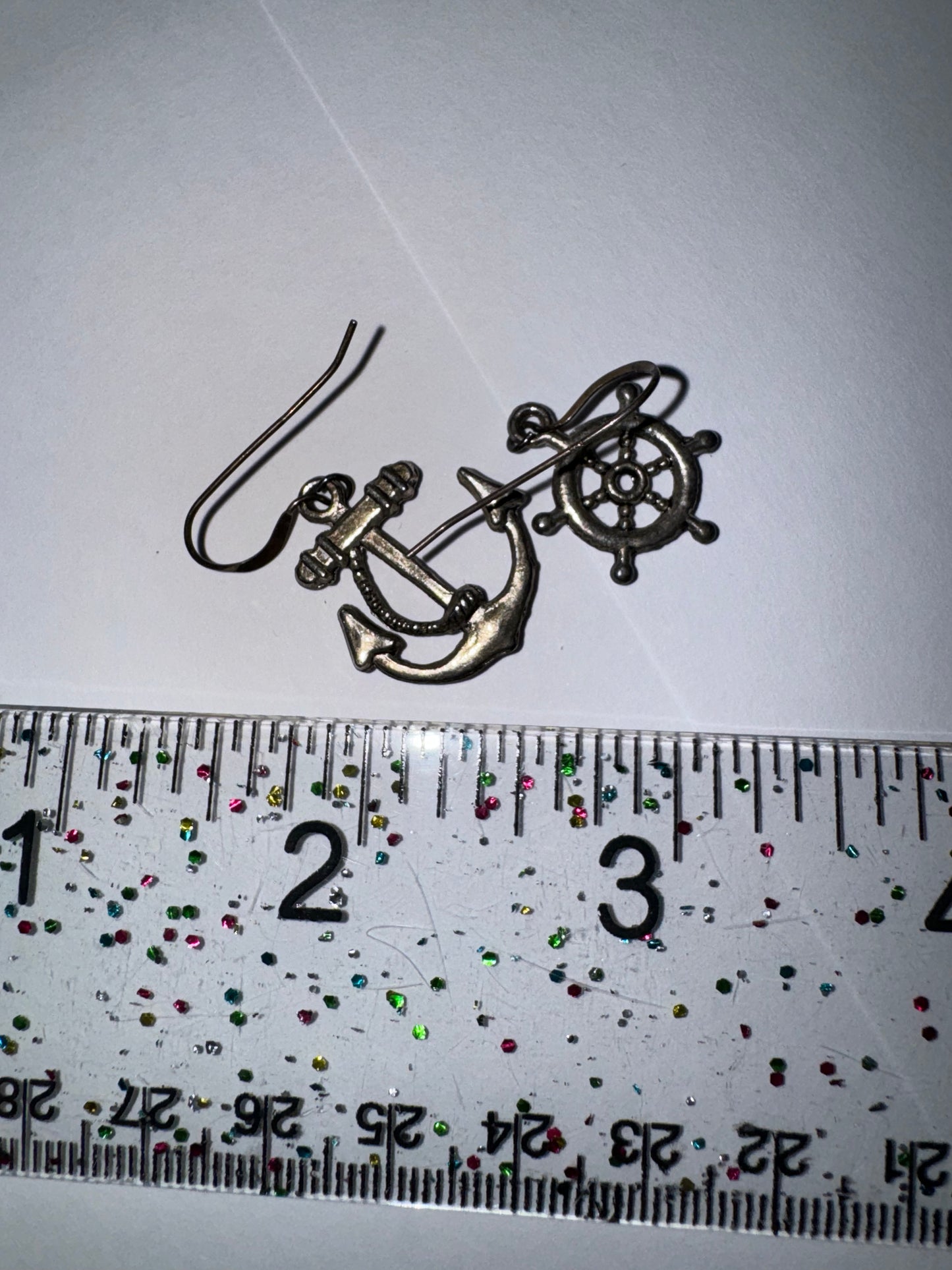 Anchor and Wheel Dangle Earrings