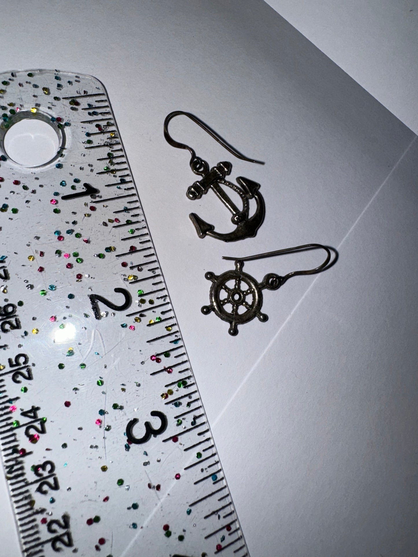 Anchor and Wheel Dangle Earrings
