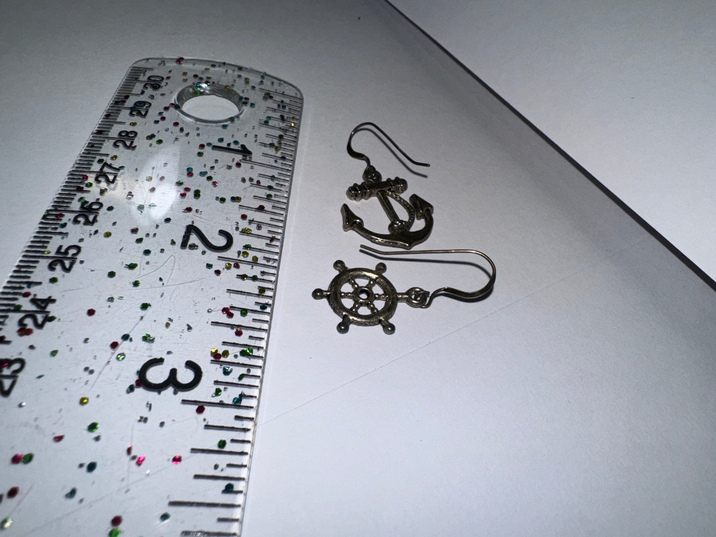 Anchor and Wheel Dangle Earrings