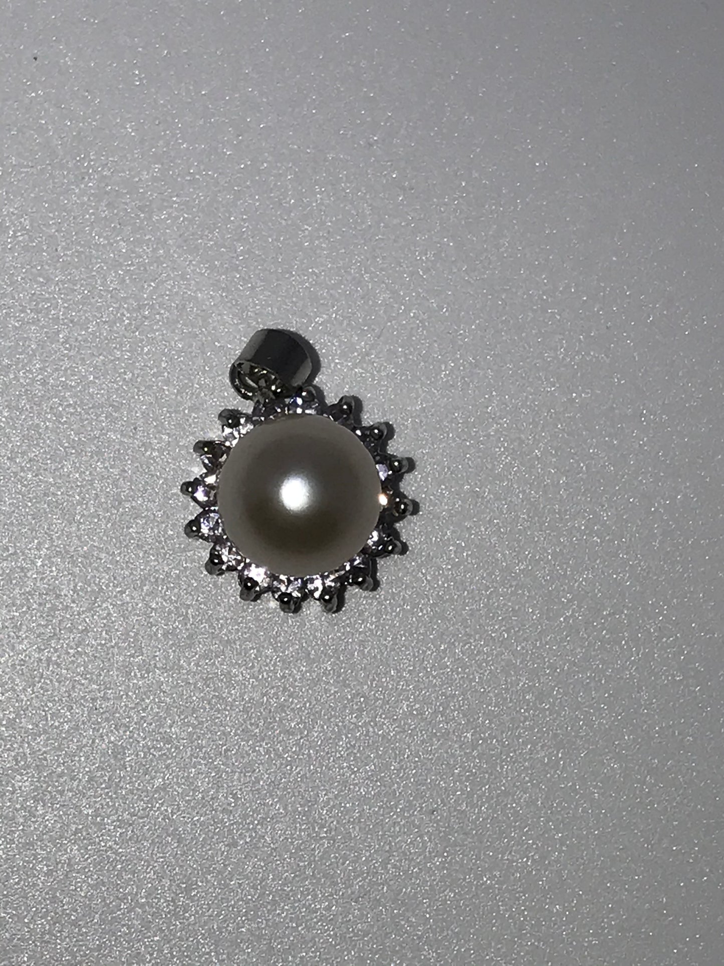3/4" Silver Orange pearl and Cubic Zirconia Pendant