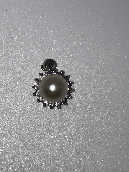 3/4" Silver Orange pearl and Cubic Zirconia Pendant