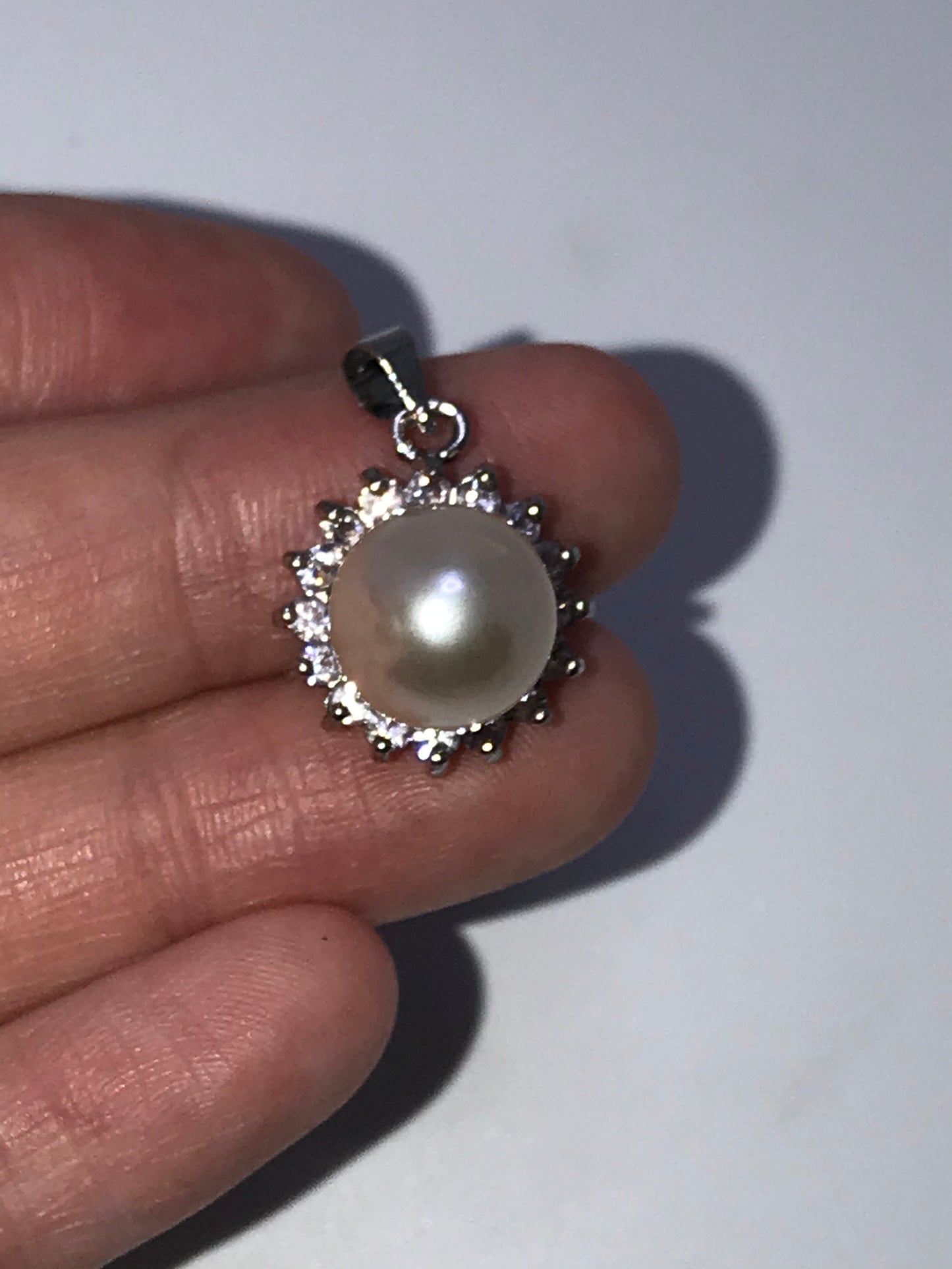 3/4" Silver Orange pearl and Cubic Zirconia Pendant