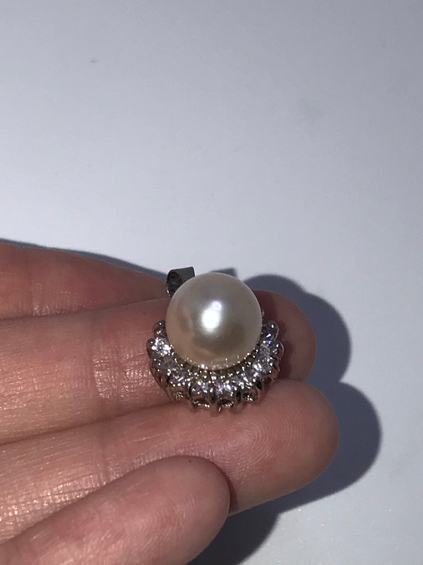 3/4" Silver Orange pearl and Cubic Zirconia Pendant