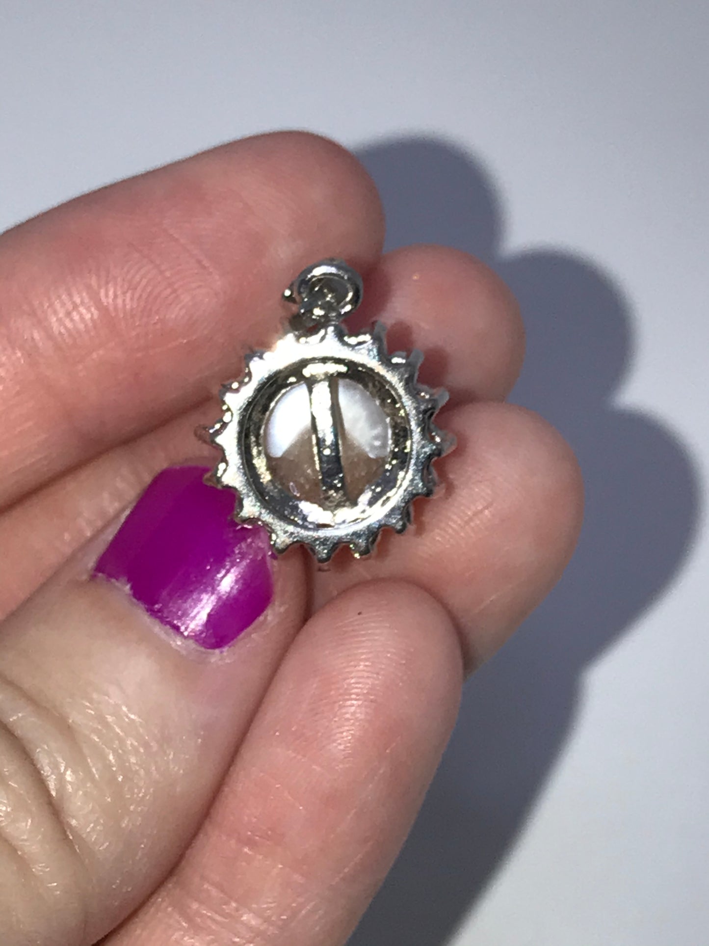 3/4" Silver Orange pearl and Cubic Zirconia Pendant